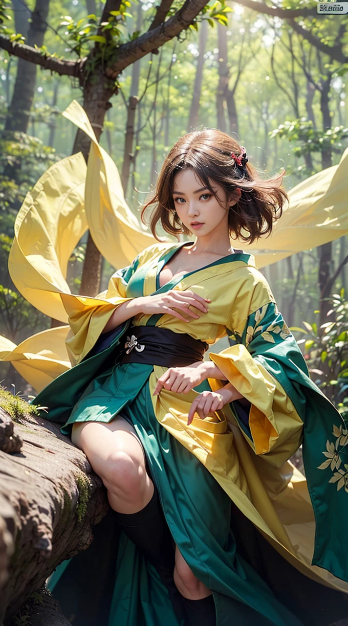 ((Forest background:1.5)、Female ninja fighting in the forest)、(Realistic、Like a photograph、Live Action、8k, Photorealistic, RAW Photos, Best image quality: 1.4), Single-lens reflex camera、RAW Photos, highest quality, Realistic, Highly detailed CG Unity 8k wallpaper, Written boundary depth, Cinematic Light, Lens flare, Ray Tracing, Realistic background、((waso:1.5、kimono、ninjya:1.3、kunoichi:1.4)、Sexy Ninja:1.37、Get into a fighting stance:1.3、Ninjutsu activation:1.2、Trained abdominal muscles、Cleavage、Big Breasts)、Grey Hair、short hair、Standing in the forest、Night Village、((Ultra-dense skin))、 1 girl,Cute Kunoichi、((whole body:1.5),Looking at the audience:1.1、Glare、I like that style、Pay attention to the details、The perfect outfit、(White skin)、An accurate portrait、Accurate Arm、Accurate feet、Beautiful legs、Precise thighs、View from the front