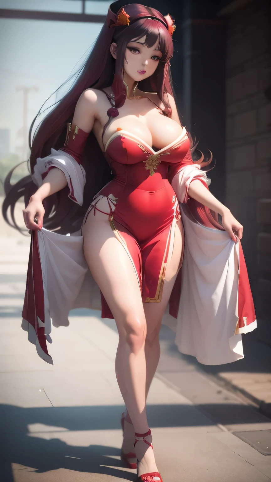 Shampoo beautiful with her red dress and garters Asian with big breasts and big hips small waist full body hair very close to the screen stuck to the screen