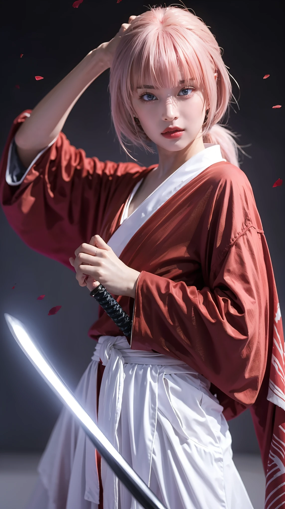 (Highest quality:1.2),32k HDR,High resolution,Perfect Anatomy,Wet and shiny white skin,Sweat dripping down my body,Slender model figure,Ahegao,Silver and pink hair,soaked through,Super small face,Collar and leash,(Red Hair),Alley,Edo Town,photo shoot,Maid,((Japanese sword)),tattoo,((whole bodyにタトゥー)),(Arms covered in tattoos),((Collar with leash)),(Lockに繋がれた少女),Women in ecstasy,climax,Acme,Detailed skin texture, Detailed face, Fine grain,((whole body)),((艶やかなkimono)),(((nightの町))),((暗darkness)),((頭からfootまで)),((Lock帷子)),(((Lock))),(foot),(((Wrapped in a cloth))),((Thick-soled boots)),((大きなJapanese swordを構える)),(((Japanese swordを構える)),((kimono)),((Are standing)),((Wrap a cloth around your chest)),(((巨大なJapanese sword))),((Wear a black belt around your waist)),((花柄のkimono)),((Thin fabric)),((身長と同じくらいの大きさのJapanese swordを振りかぶる)),((night)),((Dim light)),((Glaring at the camera)),((Bold pose)),(((Restraints))),(((darkness))),(((moonlight))),(((kimonoの上からLockを身体中に巻く))),(((Japanese sword:1.5))),
