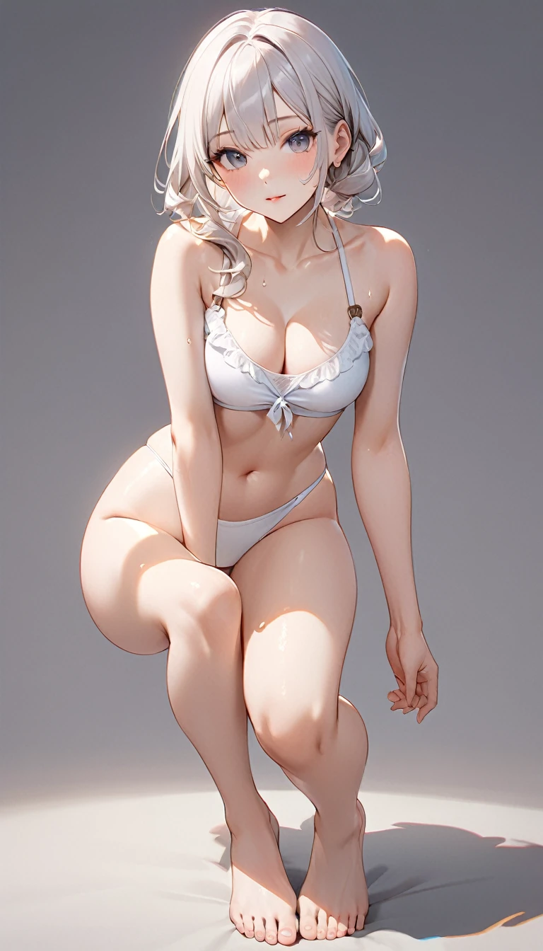 Extremely delicate full-body shot, 1girl, 独奏, Detailed and accurate body, Firm and moisturized skin texture, Clear details, Revealing facial details, barefoot, Anatomically correct hand, Casual clothing, Ultimate Quality, 