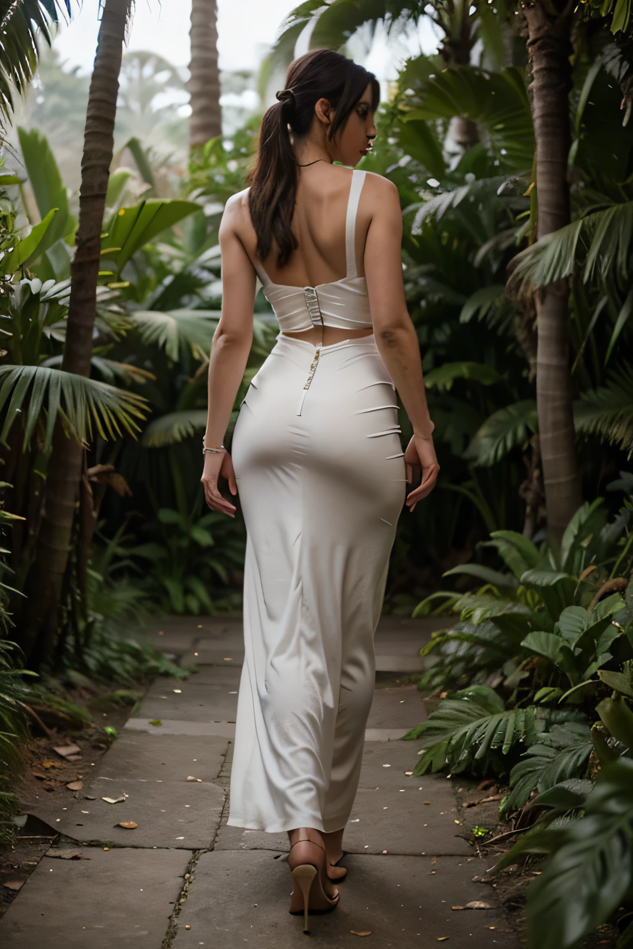 Lara croft from shadow of the tomb raider in a sexy wedding dress in a jungle ,full body view
