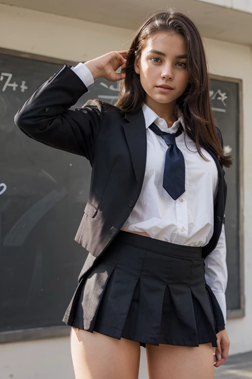 1 girl, (school uniform), black panties, short skirt