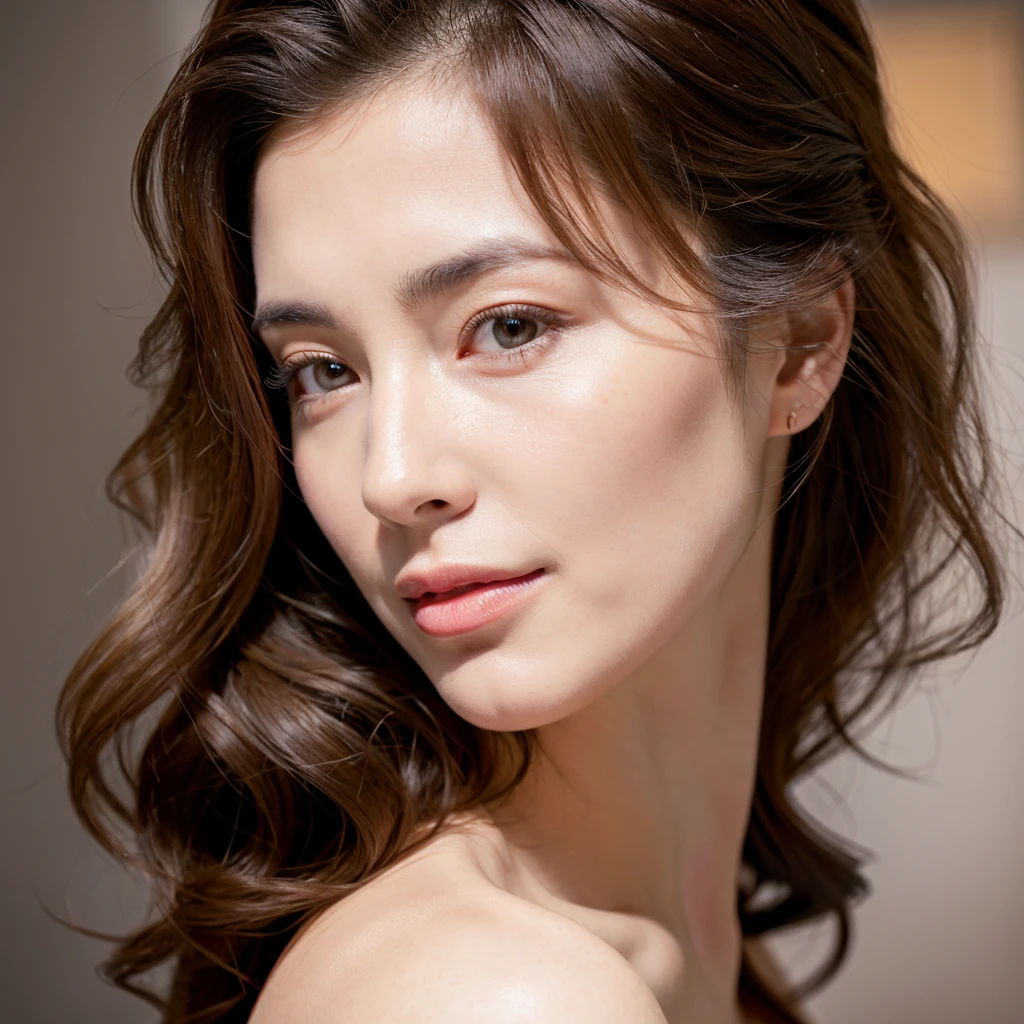 Beautiful mature woman with beautiful wavy long hair, close-up of her face, Glamorous woman, Ultra-high resolution,(Realistic:1.4), ((Highest quality)), ((masterpiece)), (be familiar with),
