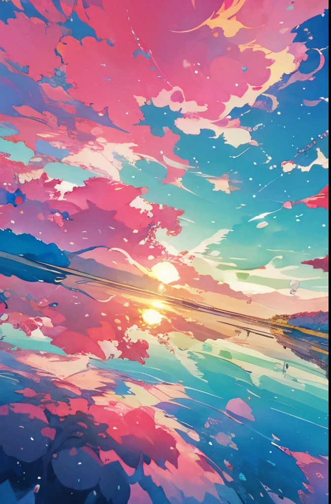 ocean scenery, colorful anime movie background, floating bubbles, escaping air bubbles, anime background art, dreamy psychedelic anime, beautiful anime scene, beautiful anime scenery, anime background, clear sky, shinny day, a lot of tulips