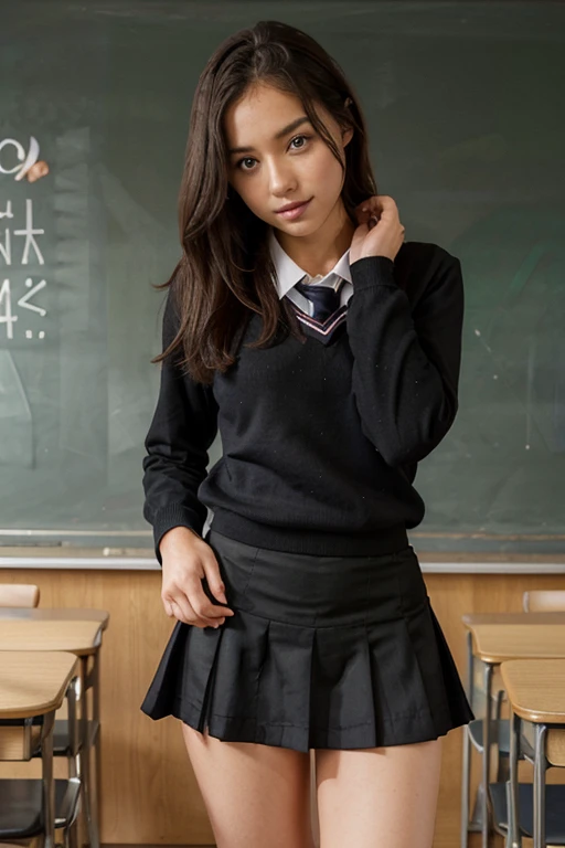 , (school uniform), black panties, short skirt