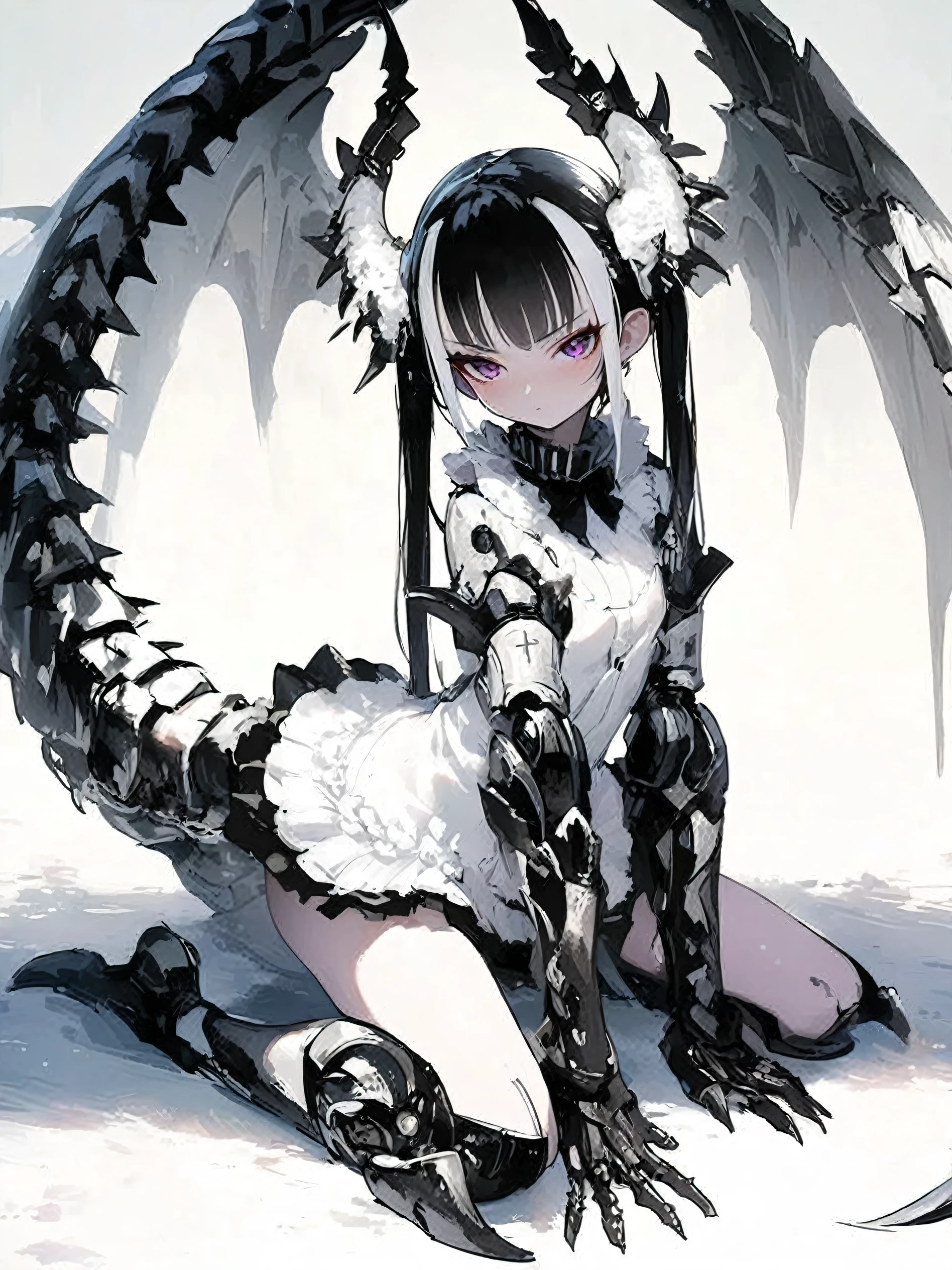 Anime girl sitting on the floor,Body like a dragon, anime monster girl, Demon anime girl, dragon girl, Guvez on artstation pixiv, Guvez on pixiv artstation, Guvez, angel knight goth girl, goth girl anime girl, Popular topics on artstation pixiv, Black, Angel Knight Girl, from Arknights