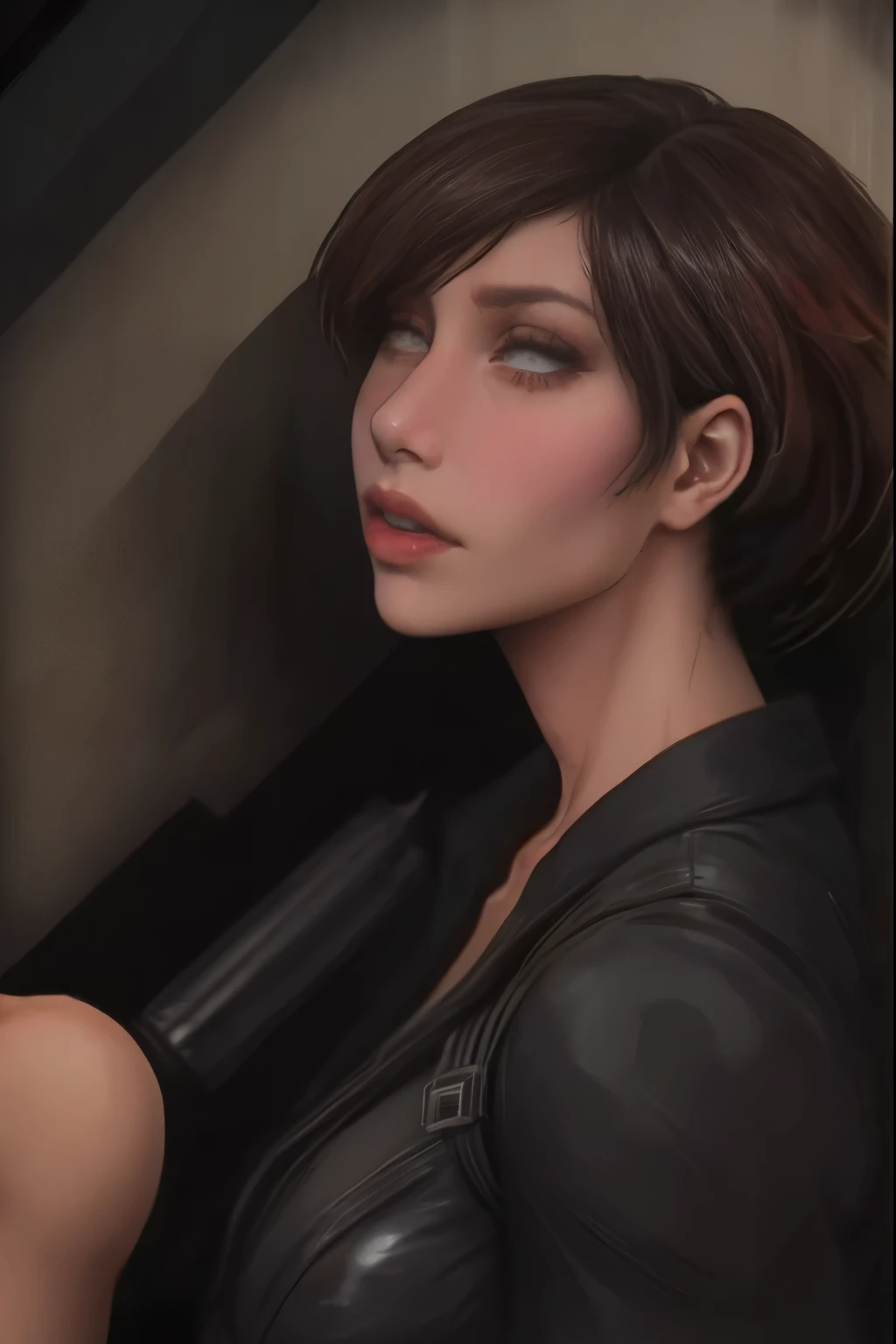 ((MATURE female)), ((Photorealistic Ada Wong)), Raw photo, Chiaroscuro, Historical accuracy, Cinematic, Ultra sharpness, Hyper detailed, HDR, Picture perfect face, Seductive Eyes, Beautiful eyes, Beautiful face, Blush, Lipstick, Makeup, Pretty nose, Glossy lips, Luscious lips, Detailed messy hair, Natural skin texture, Skin detail, Shiny skin, Shiny glossy skin, Glossy skin, Oily skin, Mediterranean tan, Realistic skin, Skin pores, Detailed background, Slate atmosphere, Intricate detail, Delicate patterns, Complex patterns, Reflection enhancement, Sharpening enhancement, Refraction enhancement, Transparency enhancement, Gravity, Air pressure, Liquid material enhancement, Warm atmosphere, Dramatic lighting, Detailed shadows, Moody lighting, Ethereal quality, Reflection enhancement, mid shot, at beach