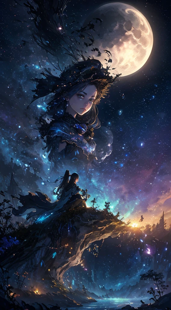 (best quality,4k,8k,highres,masterpiece:1.2),ultra-detailed,(realistic,photorealistic,photo-realistic:1.37),beautiful detailed eyes,beautiful detailed lips,extremely detailed eyes and face,longeyelashes,moonlight,girl,night,full moon,mystery,magic,beautiful girl,starlit night,garden,peaceful,long hair,serene,dreamy,moon gaze,night sky,ethereal,feminine,charming,moonlit scene,mysterious girl,luminous,calm,nighttime,enchanted,soft glow,darkness,moon goddess,lunar beauty,shadows,lunar halo,moon magic,tranquil,fairytale-like,moonlit garden,shadow play,night atmosphere,moonlit landscape,moonlight reflection,dark night,(Hyperrealism:1.3),(Pixar style,colors),hyper detailed intricately detailed,fantastical,intricate detail,splash screen,fantasy,concept art,8k resolution,(masterpiece:1.2),melting,complex background,intricate detailed,bright colors,fantasy,concept art,digital art,intricate,oil on canvas,expert,insanely detailed,4k resolution,(Deep sharpness:1.1),(Incredibly detailed:1.1),(HDR:1.3),(Wallpaper:1.2),(Photorealism:1.3),