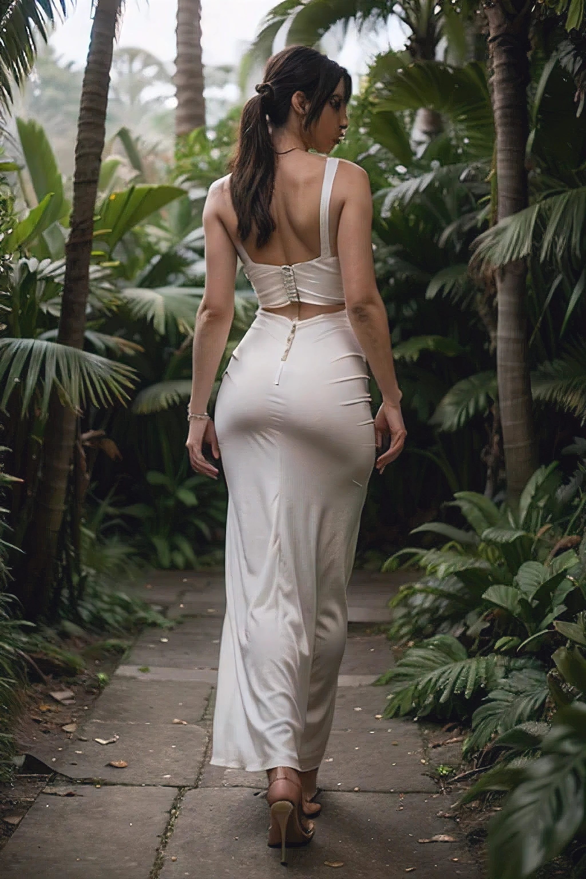 Lara croft from shadow of the tomb raider in a sexy wedding dress in a jungle ,full body view