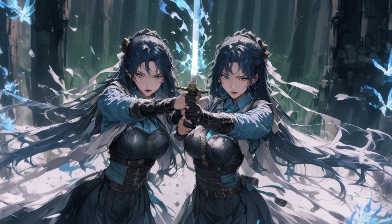 blue flame, masterpiece, best quality, fight
