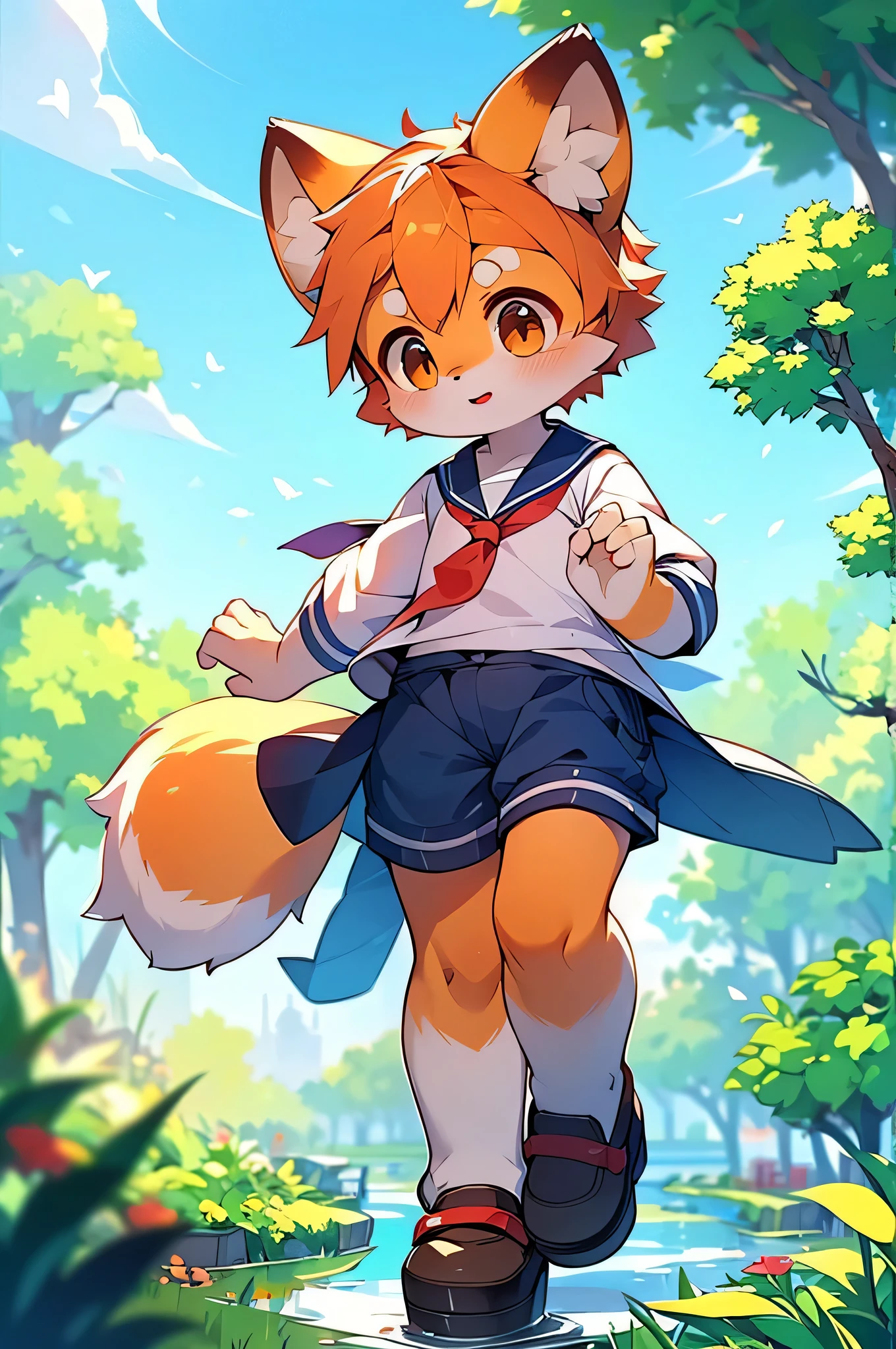 Red Panda,Girl,Characteristics of Sailor Suits,super high quality,Very detailed,High resolution,Cute art style in anime,Rice field scenery,(Cheerful teenager,13 years old:1.3),alone,single,Woman with pretty face,Japanese style