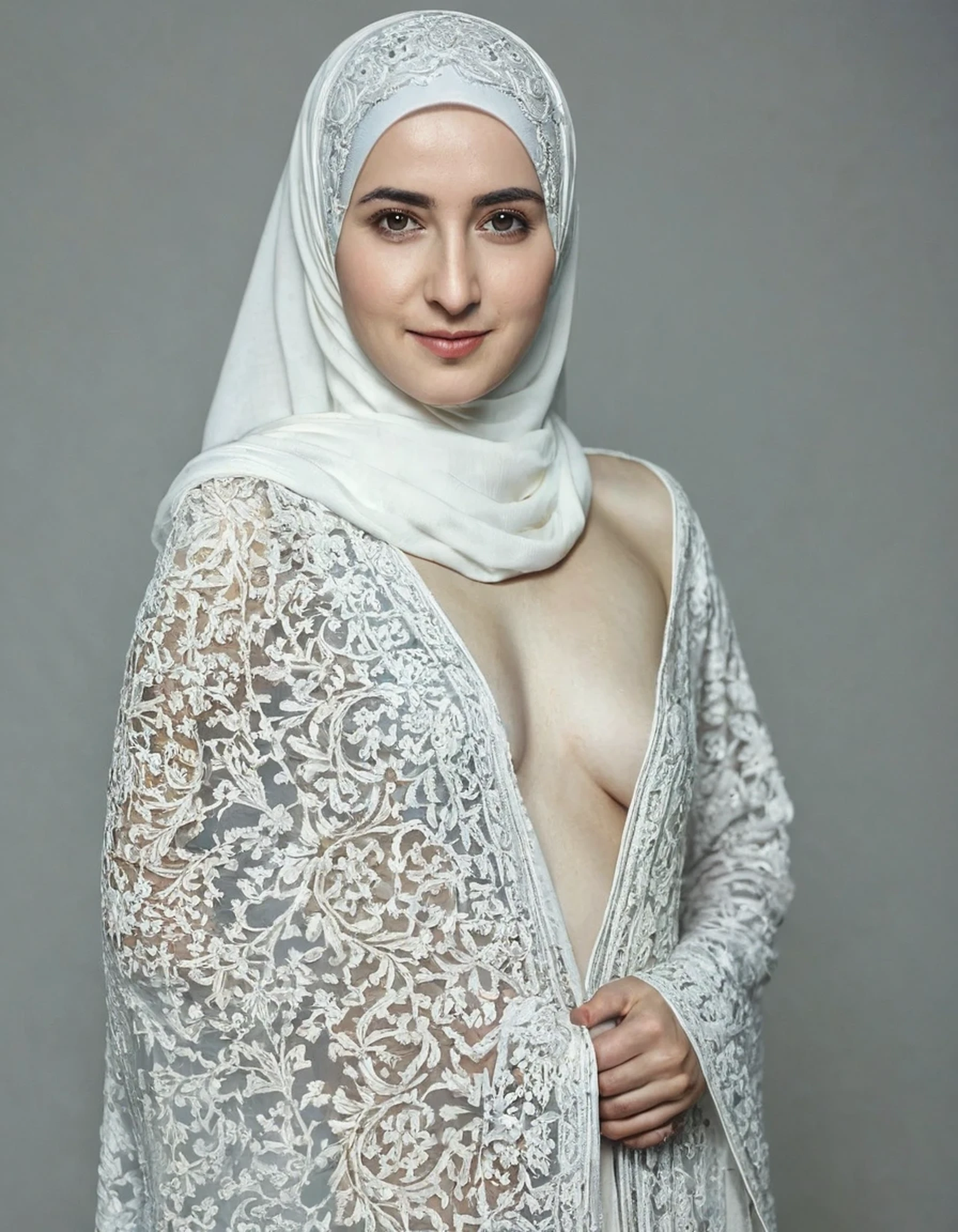 full naked, full body shot, medium breast, saggy breasts, turkish woman, 30 years old, white skin, natural skin textured, face looking to camera, showing all body, full nude, naked, nude, full body photos, wearing hijab, (cinematic:1.3), intricate details, (ArtStation:1.2)