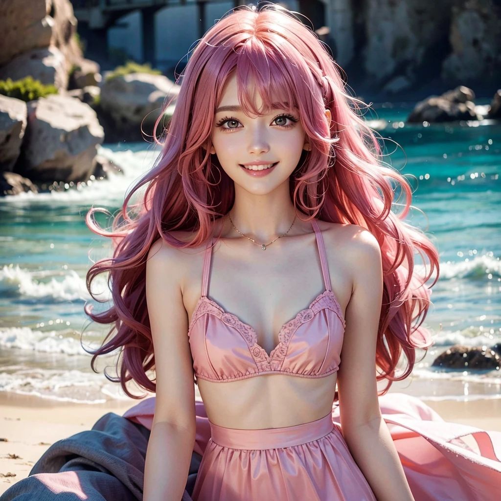 High Resolution, curly hair , Smile, pink hair , hair
