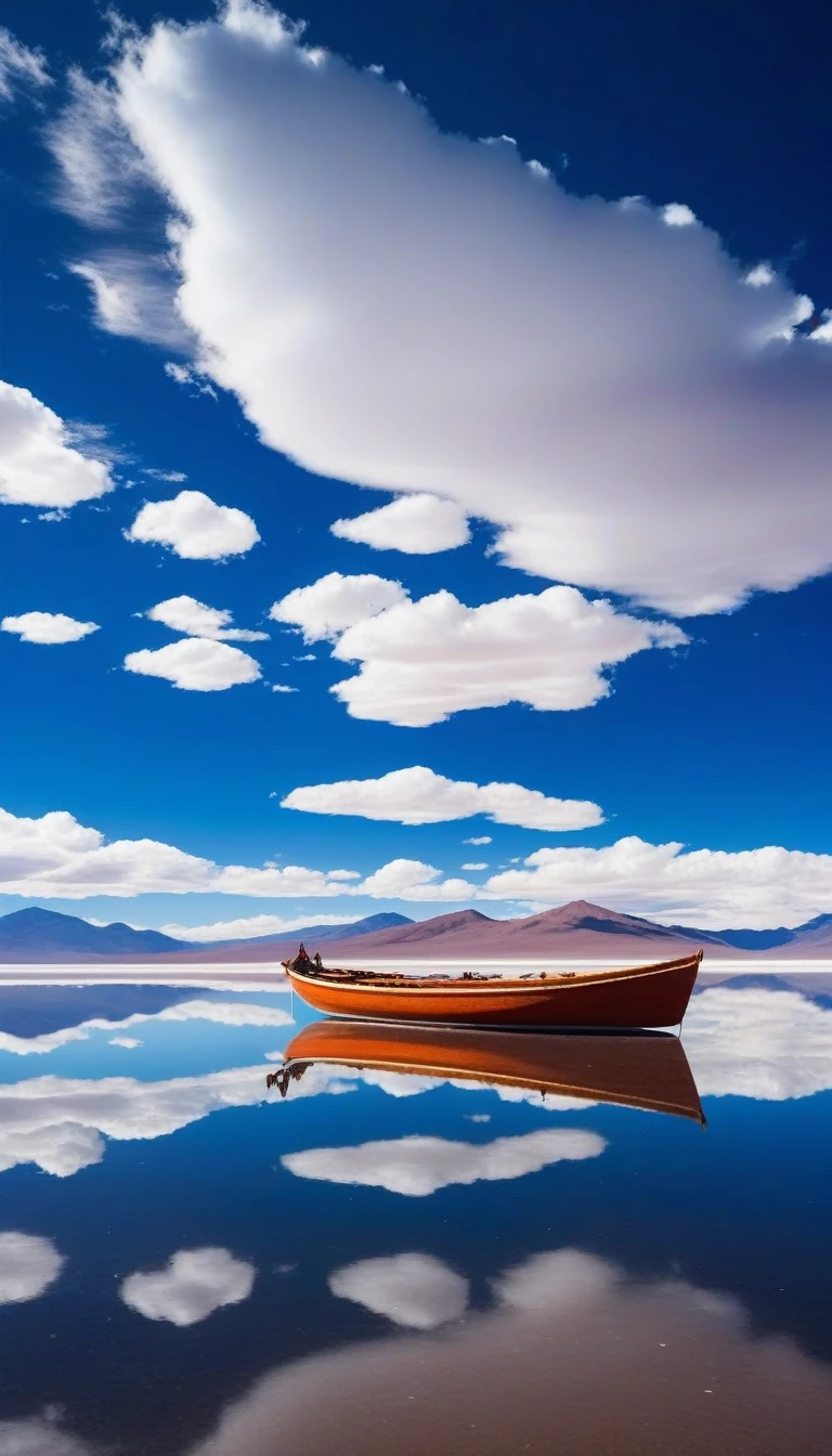 Boat and clouds reflected in the lake water, Amazing reflection of the sky, Beautiful reflection, Clear reflection, mirror like water, Mirror-like calm water surface, Beautiful reflection, Incredible reflections, Built on the Uyuni Salt Flats, infinite reflection, Blue Reflection, In Salar de Uyuni, Beautiful sky, Awesome Wallpapers