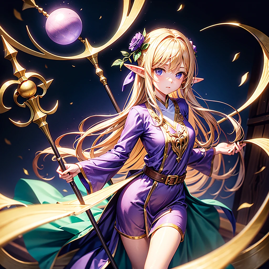 ((Highest quality)), ((masterpiece)), (detailed), (Perfect Face)、The woman is a High Elf in Deidrid, wearing a revealing long black slit dress with luxurious gold embroidery and trim, adorned with accessories.、The woman is an offering to the Dark God, being sacrificed on the altar of darkness.、He is not wearing armor.、Captive