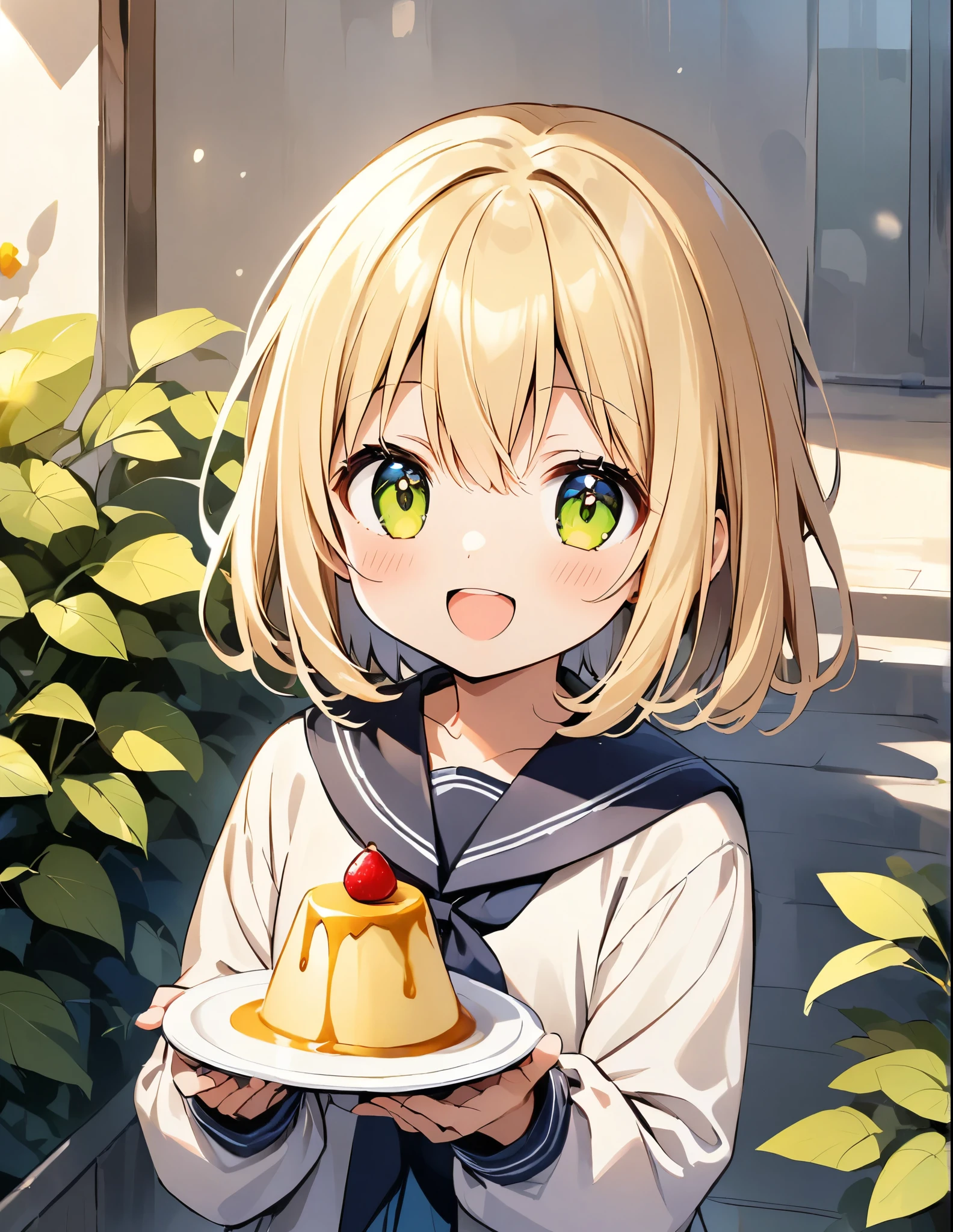 My eyes light up when I see the pudding.、girl、cute、:D
