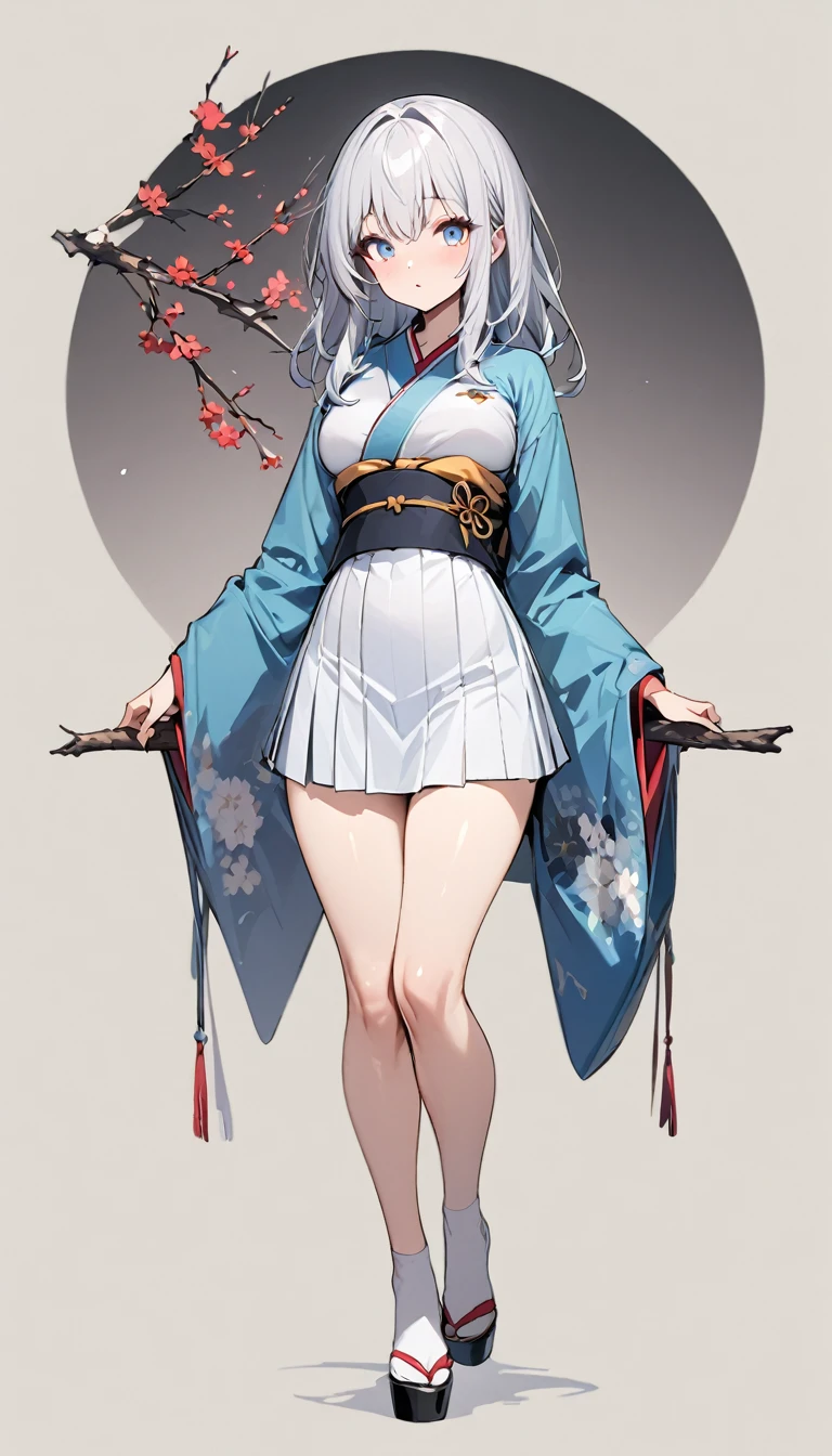 masterpiece, Highest quality, , One girl,branch,Beautiful eyes,kimono,whole body,Panty shot、uniform、skirt