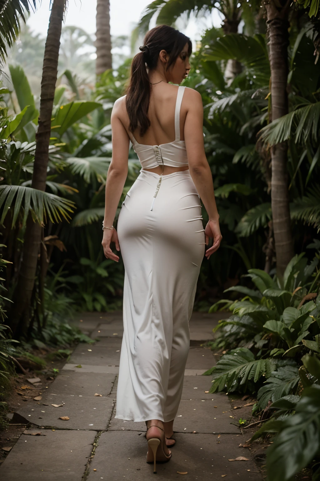 Lara croft from shadow of the tomb raider in a sexy wedding dress in a jungle ,full body view