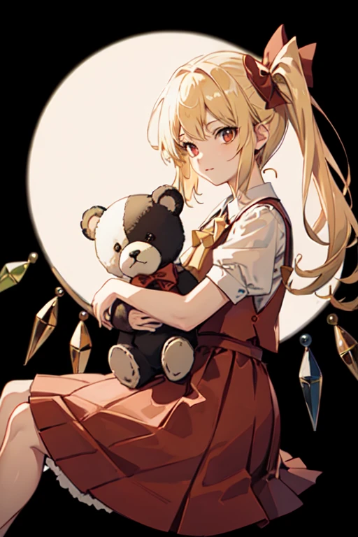 ((Highest quality)), ((masterpiece)), (detailed), Flandre Scarlet、Holding a teddy bear, he turns towards me
