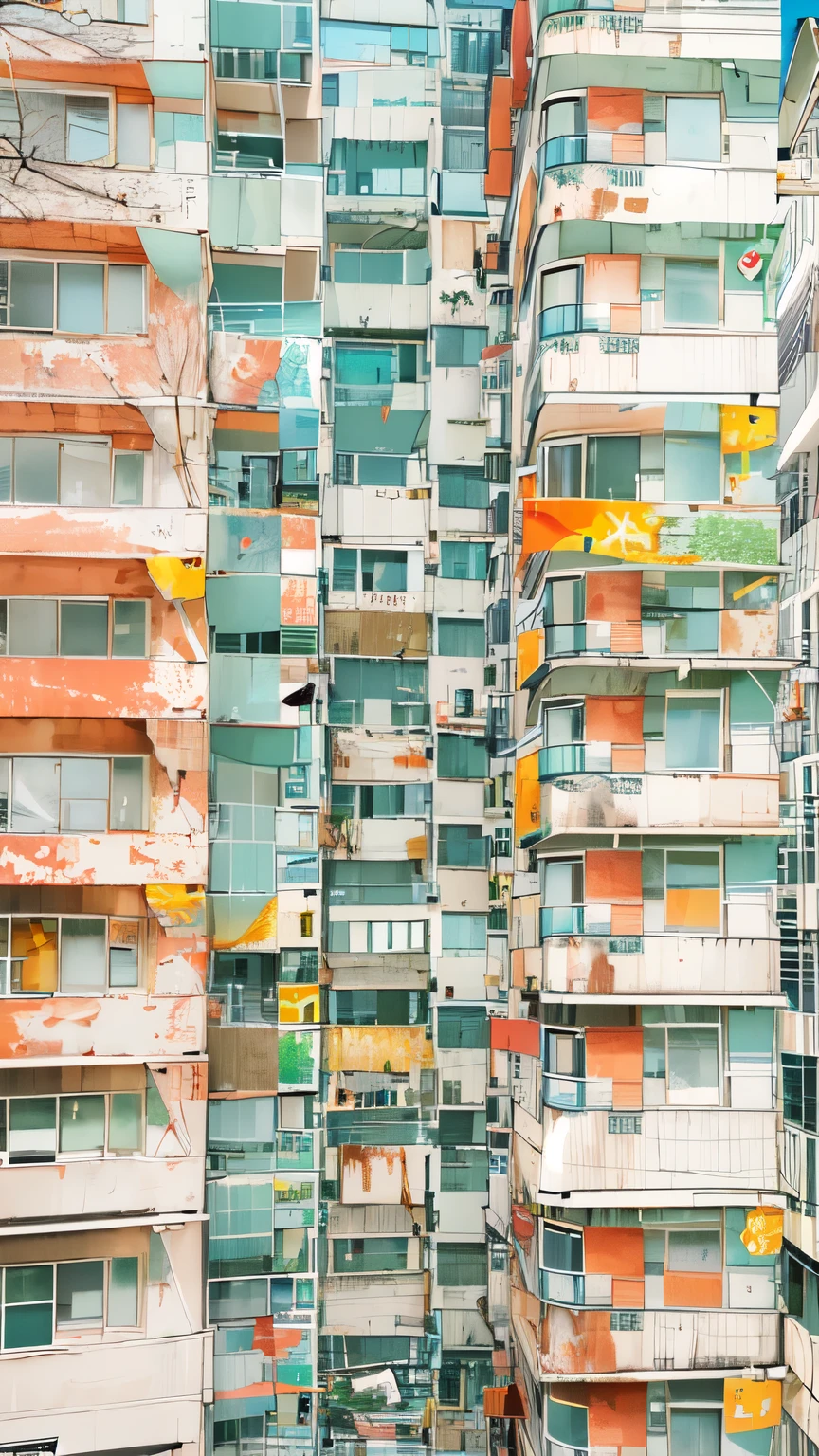 Architectural Marker Paint、80's、Tokyo、Huge housing complex、Looking up from below、No humans、Watercolor