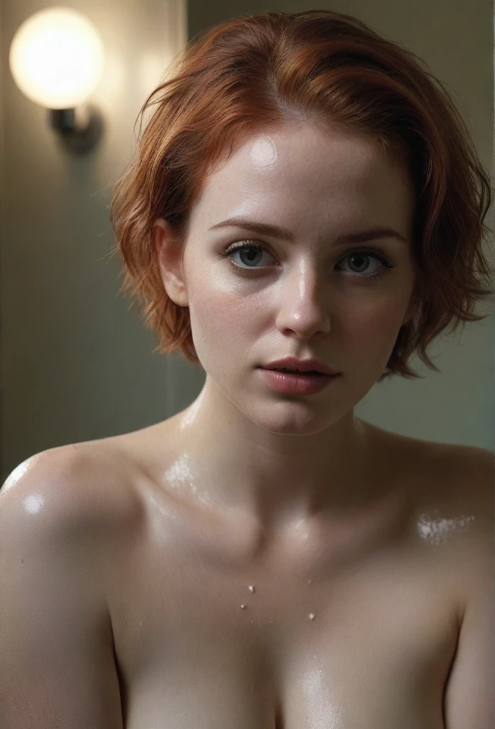 1girl, red hair, beautiful detailed eyes, beautiful detailed nose, beautiful detailed lips, extremely detailed face, half body view, longeyelashes, bathing, bath, hot springs, steam, water splash, detailed water reflections, relaxing, serene, peaceful, ambient lighting, warm colors, (best quality,4k,8k,highres,masterpiece:1.2),ultra-detailed,(realistic,photorealistic,photo-realistic:1.37),studio lighting,extremely detailed description,vivid colors