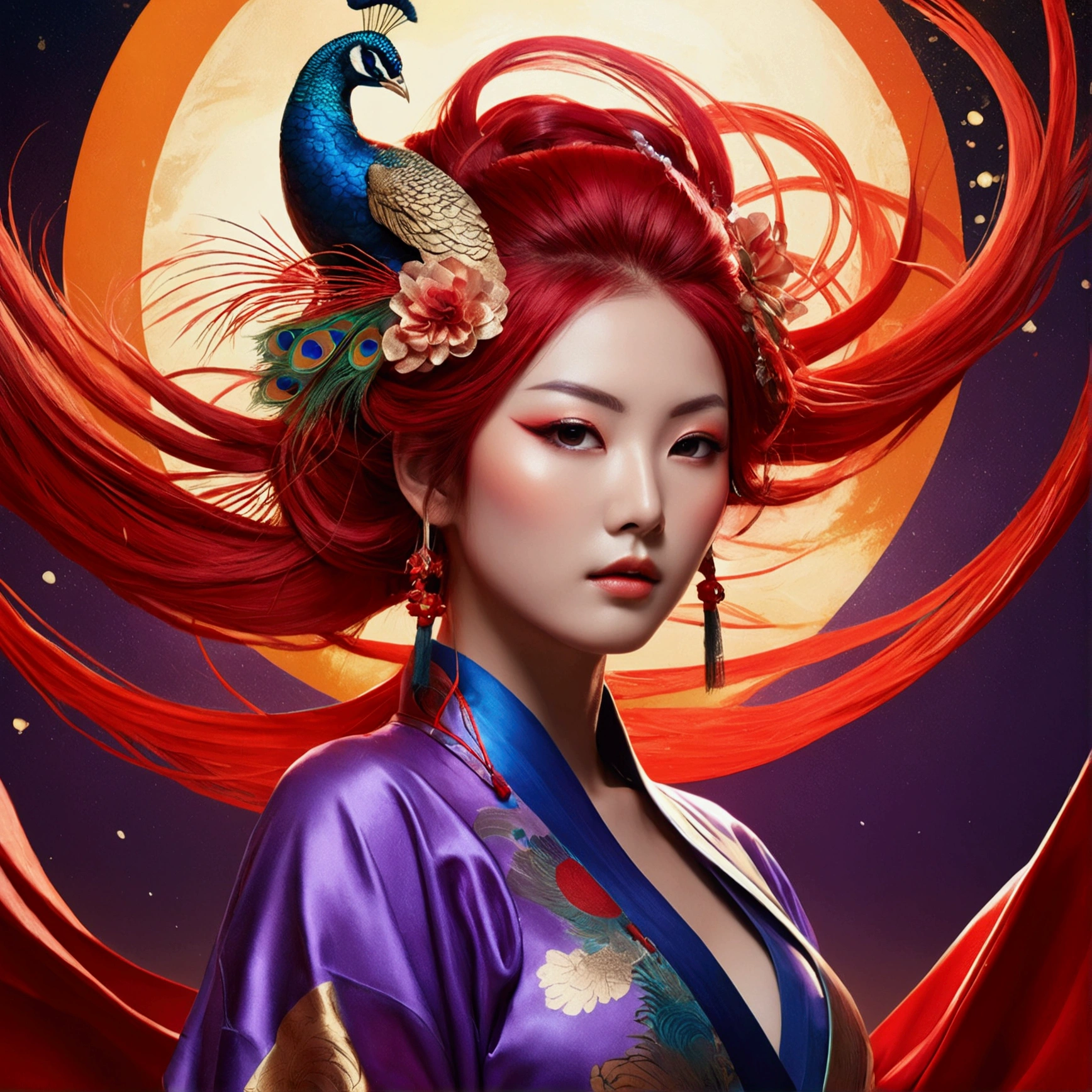 
Copy Kagetsu Creative Prompt Prompt
(masterpiece, highest quality, highest quality, extreme details, best details, official art, Cosmetology and aesthetics: 1.2), colorful, Amaterasu Omikami, upper body shot, beautiful face, alone, perfect body, On the Sky cloud, sun god, flowing streamer, Light of the sun, cloud, whole body, Hanfu, red japanese style clothes, background sun, red hair, peacock feathers, particles of light, volume lighting, ray tracing (flowing streamer: 1.1), (fantasy: 1.2), illuminator, performer, fantasy, high contrast, ink stroke, exposed exposed, Impression of purple and red tones, abstract, ((水color by John Berkey and Jeremy Man)) brush stroke