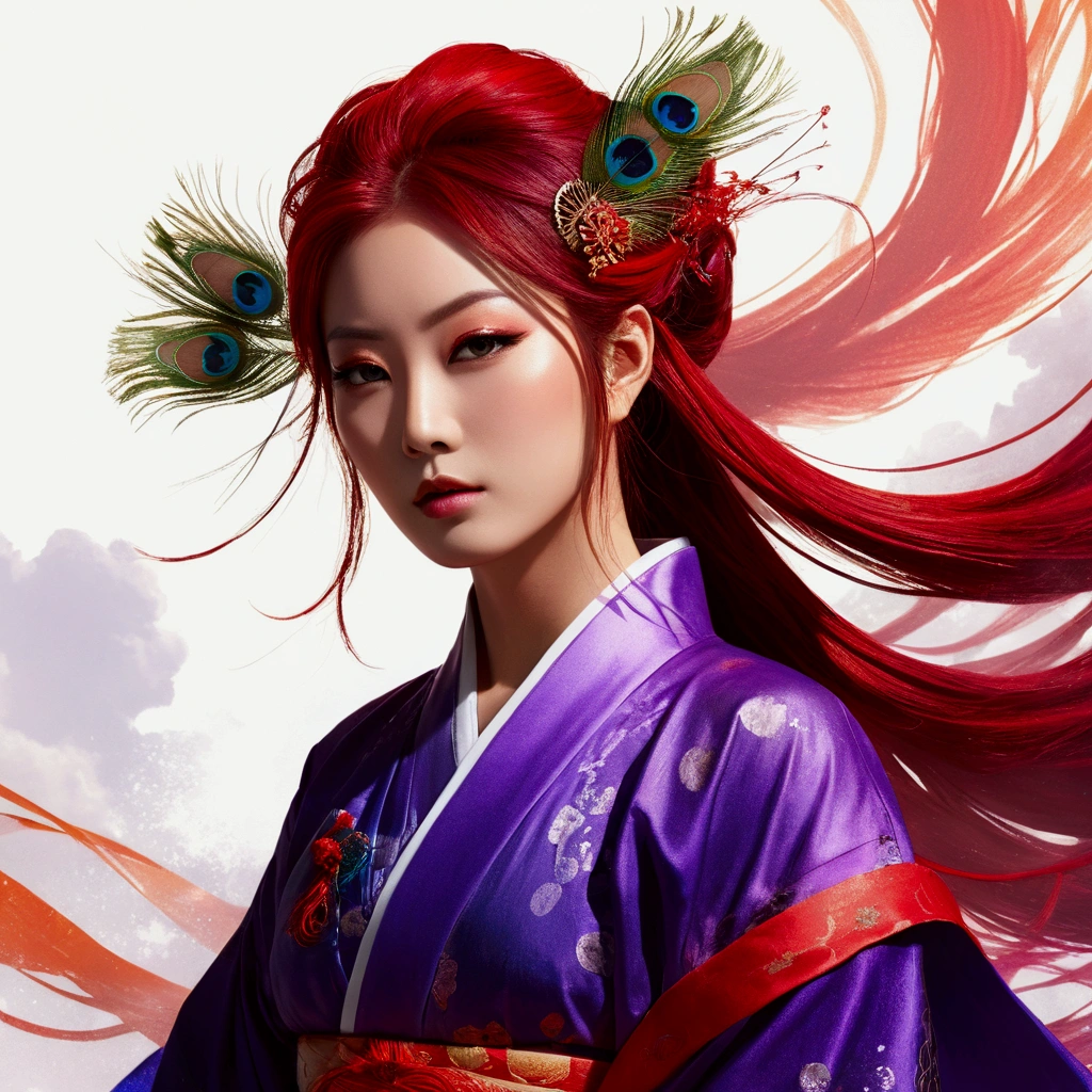 Copy Kagetsu Creative Prompt Prompt
(masterpiece, highest quality, highest quality, extreme details, best details, official art, Cosmetology and aesthetics: 1.2), colorful, Amaterasu Omikami, upper body shot, beautiful face, alone, perfect body, On the Sky cloud, sun god, flowing streamer, Light of the sun, cloud, whole body, Hanfu, red japanese style clothes, background sun, red hair, peacock feathers, particles of light, volume lighting, ray tracing (flowing streamer: 1.1), (fantasy: 1.2), illuminator, performer, fantasy, high contrast, ink stroke, exposed exposed, Impression of purple and red tones, abstract, ((水color by John Berkey and Jeremy Man)) brush stroke