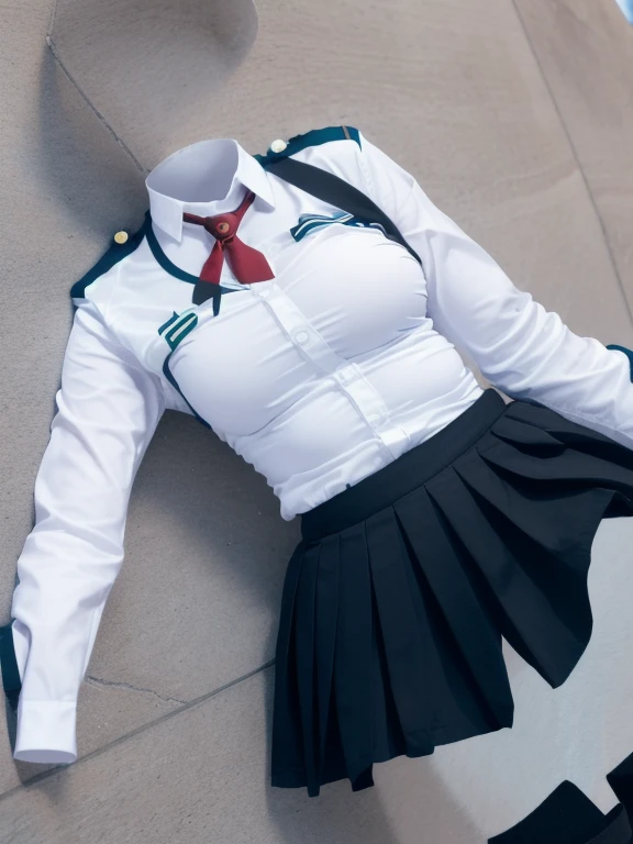 school uniforms raise their sleeves as if can not see girl wear it, school uniforms swells as if possessed by can not see girls, school uniforms have Huge breasts, (((((No humans))))), (Headless), Faceless, can not see girls, Hands on hips, (masterpiece), ((can not see)), Huge breasts, Very short skirt, whole body