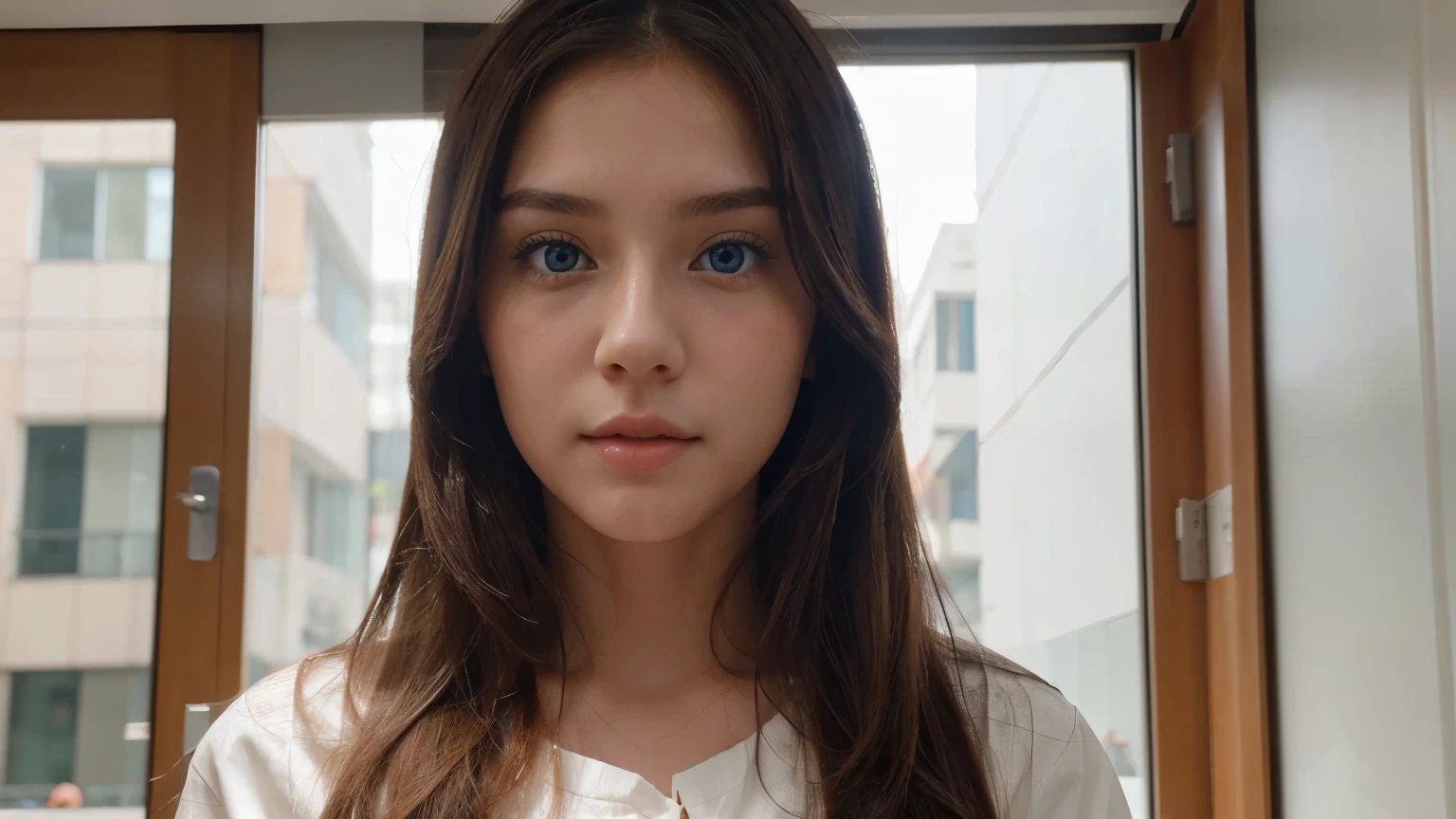 a beautiful girl, White skin, long hair, Pretty face, 比基尼, straight shape, blue eyes