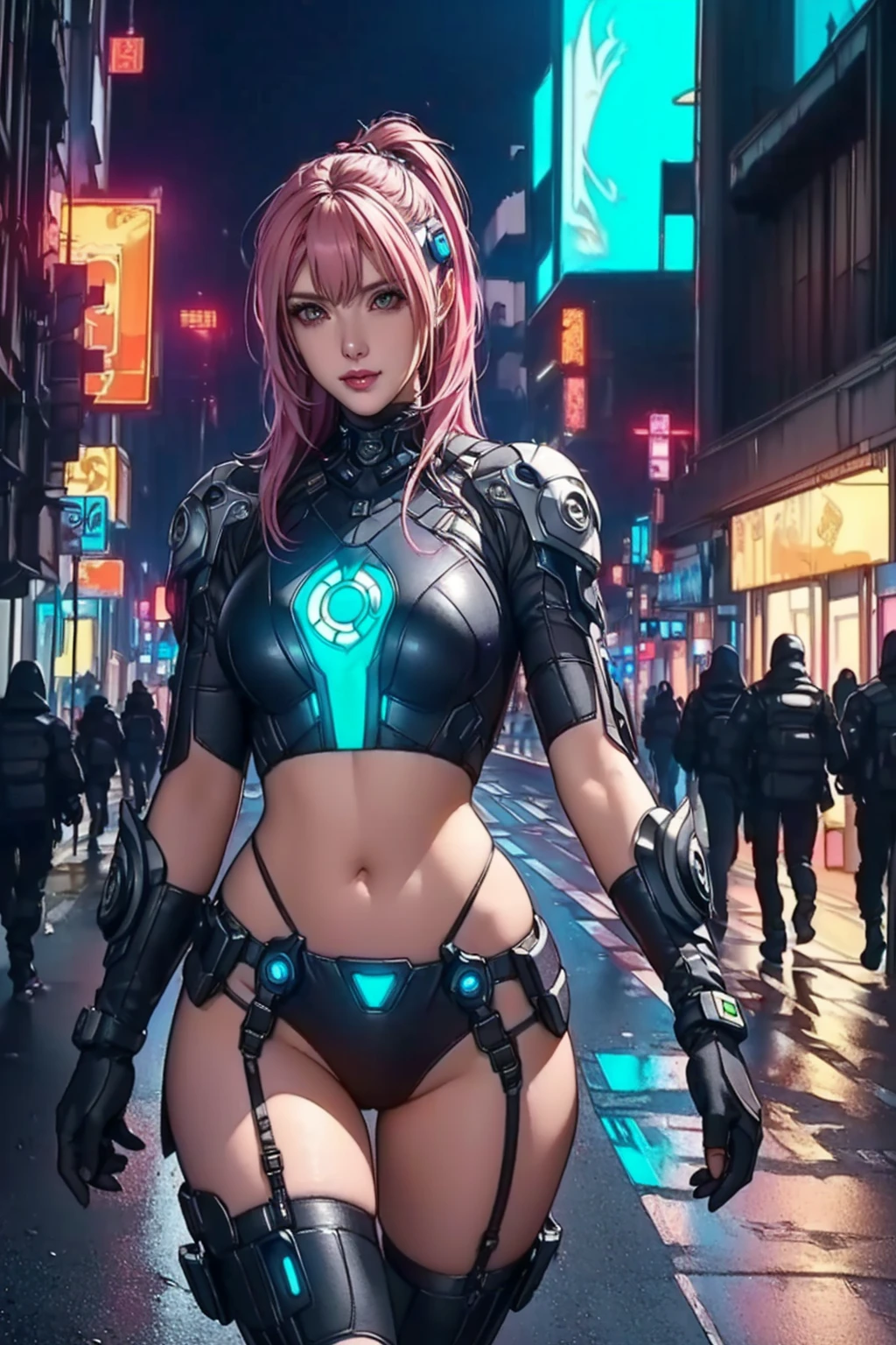 Images of women in their 50s on the streets of the city, Hero pose Colorful city lights, Cyber Suit, diverse Cyber Suit, Cyber Universe Style, BoobsCyberpunk, [ Trending on CGSociety ]!!, Cyberpunk Women, Lostrun 8k, Official Fan Art, cgsociety masterpiece, , Official artwork, Full Cosplay, Bright Cyberpunk Glow