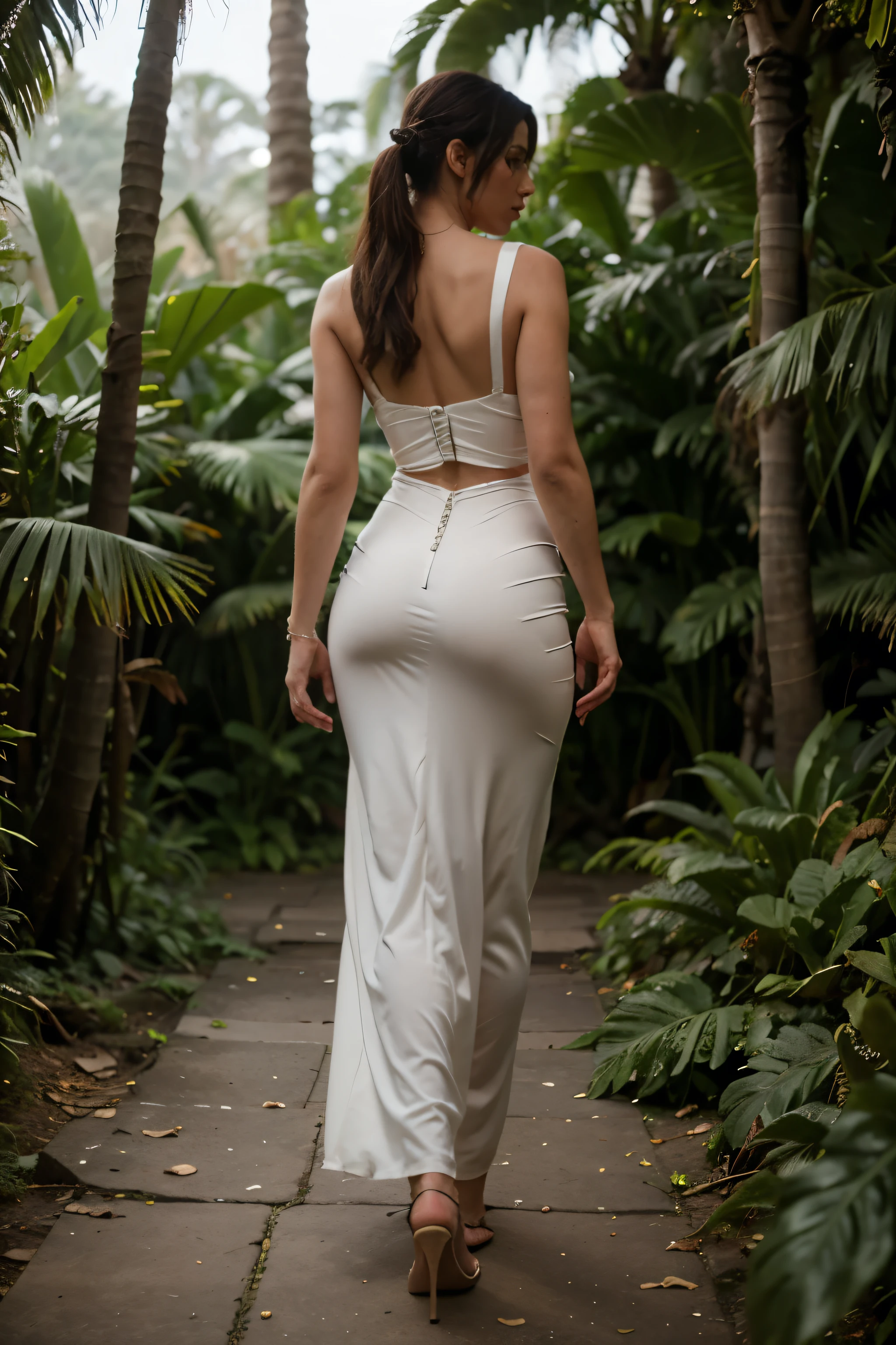 Semi naked Lara croft from shadow of the tomb raider in a sexy wedding dress in a jungle ,full body view
