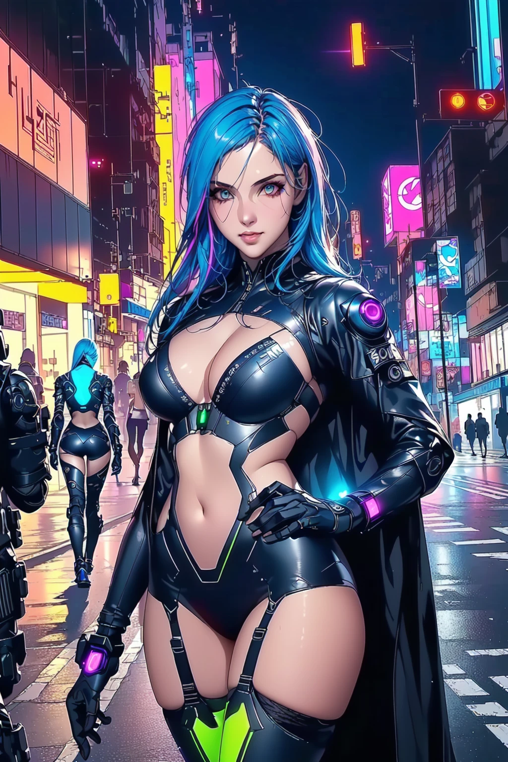 Images of women in their 50s on the streets of the city, Hero pose Colorful city lights, Cyber Suit, diverse Cyber Suit, Cyber Universe Style, BoobsCyberpunk, [ Trending on CGSociety ]!!, Cyberpunk Women, Lostrun 8k, Official Fan Art, cgsociety masterpiece, , Official artwork, Full Cosplay, Bright Cyberpunk Glow