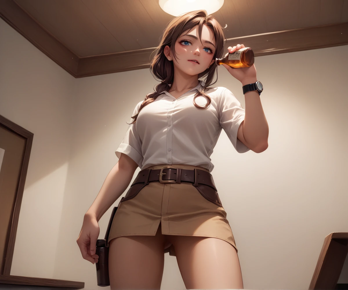 Gemini Sunrise naked,alone,Cowboy Belt,Watch on wrist,Drunk,Open your eyes,Hiccups,Standing in front of a white wall,Standing shot from the knees up,Low - Angle,night,indoor,Japanese-style room,Ultra-high resolution,16K