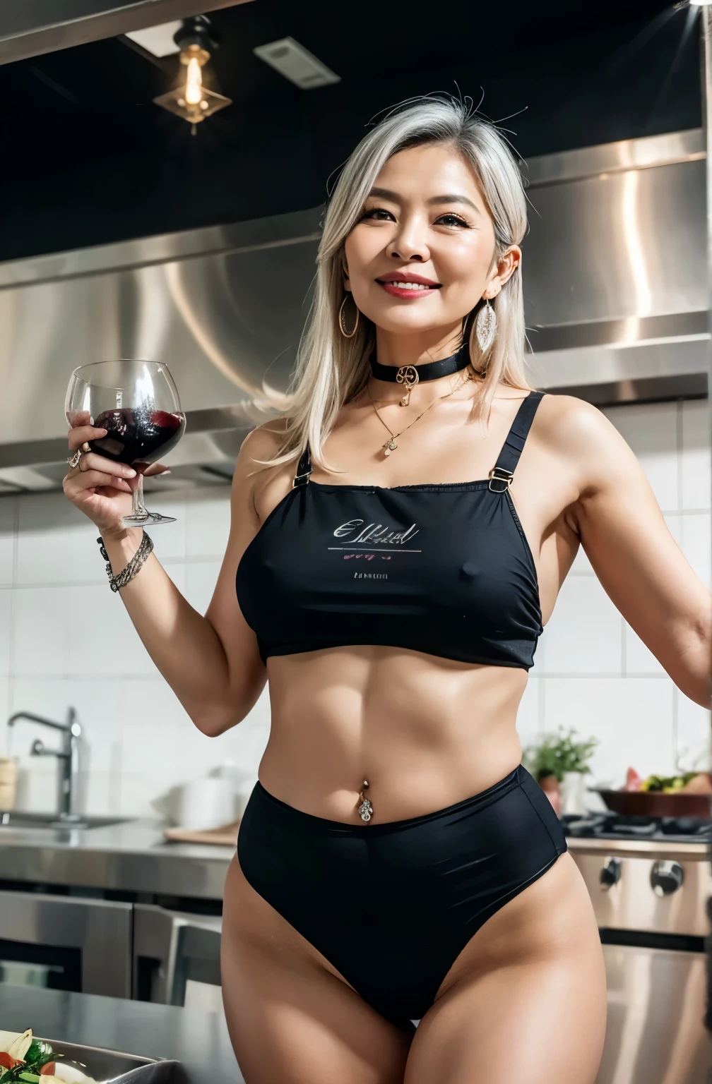 75 years old mom milf Korean, Lady large earring Big choker navel piercing decoration A bracelet Silver Hair realisitic Gorgeous Madame Beautiful Mature Woman sexly Smile Gentle woman navel piercing 4K High quality gorgeous madam beautiful mature woman Beautiful feet