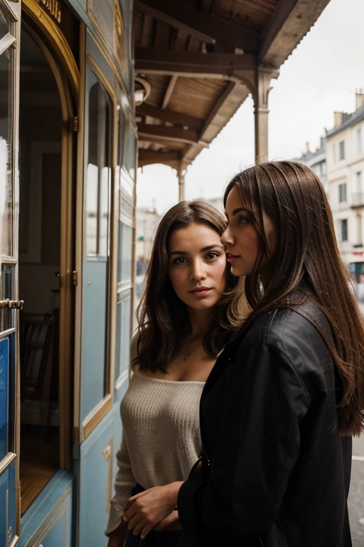 une femme brune et belle qui prend une photo vers la tour effiel