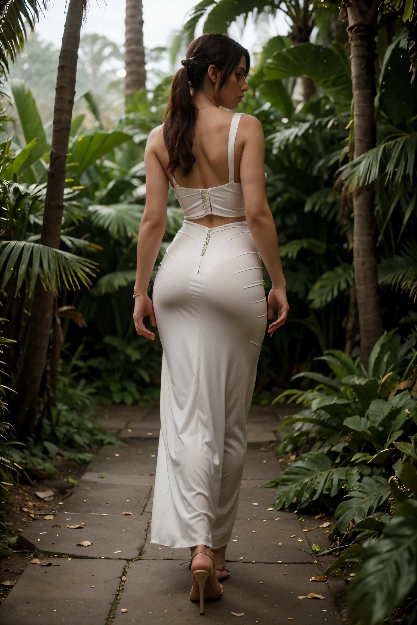 Semi naked Lara croft from shadow of the tomb raider in a sexy wedding dress in a jungle ,full body view