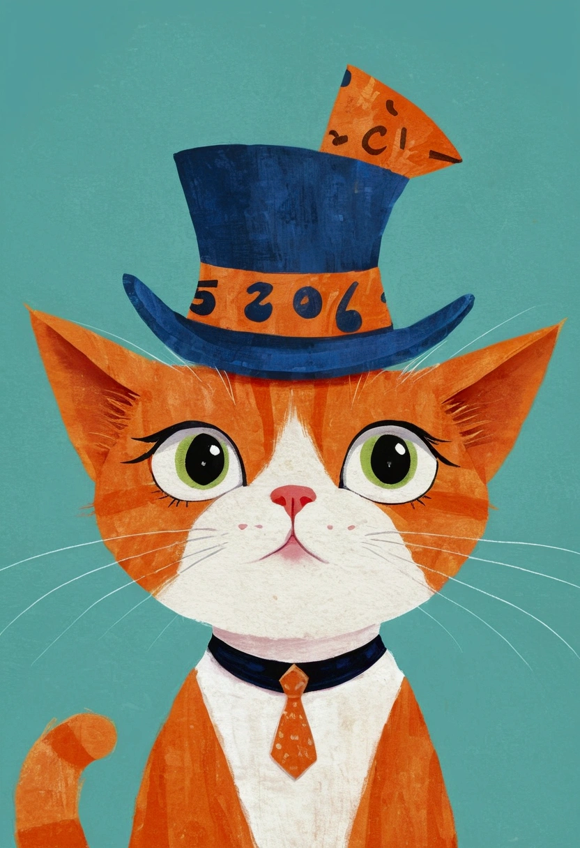 there is a Cat that is standing up with a hat on, Paul Bird（Paul Bird）Numbers, both sides, The art of math, anthropomorphic Cat, andy Catling, Cat design, Cartoon and simple, illustration of a Cat, !!! Cat!!!, Cat with a hat, funny illustration, an anthro Cat, #illustration, the Cat is orange