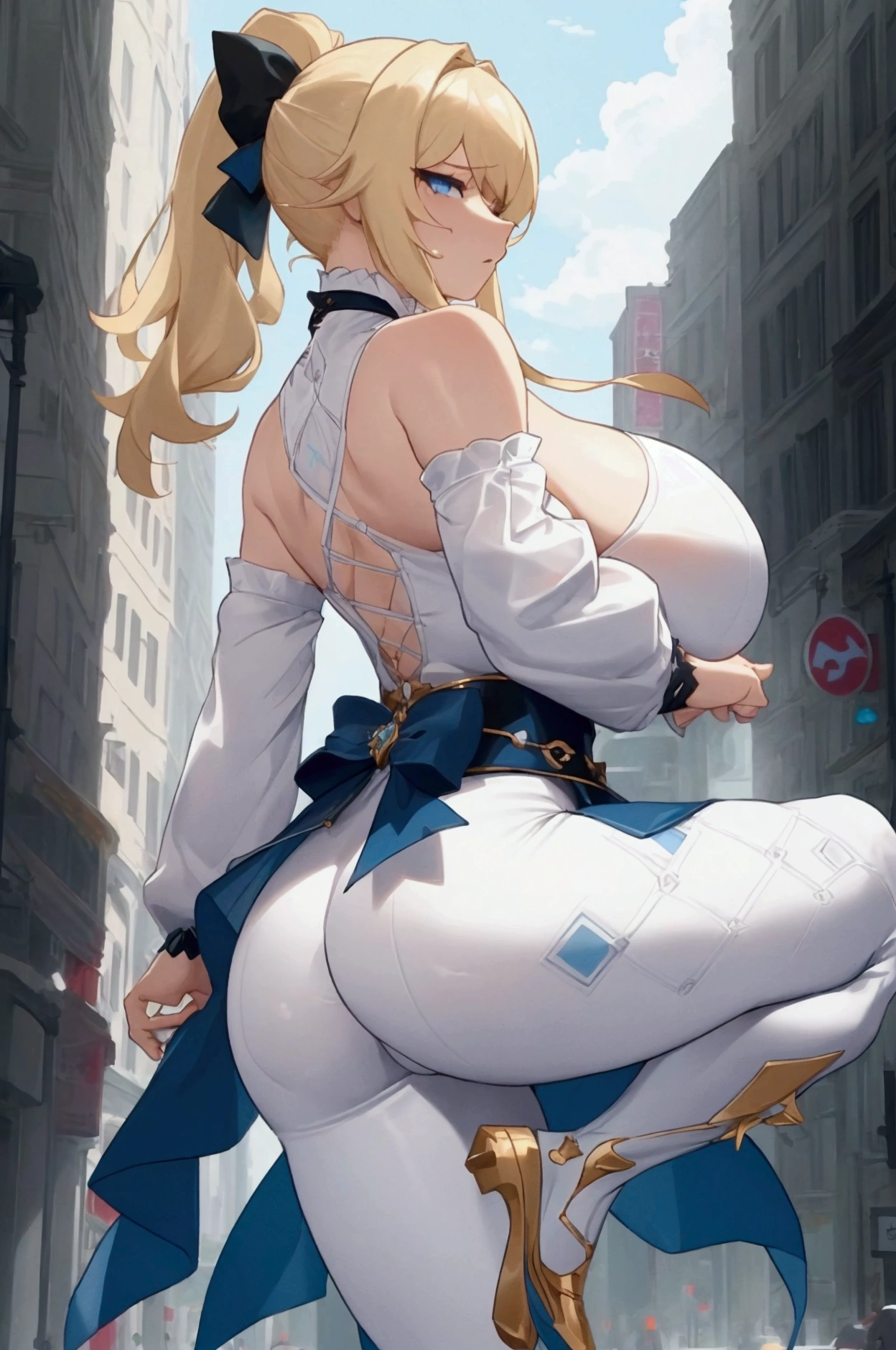 (Jean),(blonde)、(Long ponytail)、(White tight clothes),(True to prompts)、(look back)、(Back view)、(Glaring with sharp eyes)、(Super big breasts),(Super big butt)、(Showing pussy)、(Showing anal)、(Expand your anus)、(Put your hands on your buttocks)、(Busy Street)、(Many people々々々々々々々々々々々)、(sunny)、(blue sky)、(Best lighting)、{{{Browsing Caution}}}、{{{masterpiece}}}, {{{Highest quality}}}, {{ultra-detailed}}, {{shape}}, {{{Very delicate and beautiful}}},{{extremely detailed CG}}、{{unity 8k portrait}}、{{Fabric Shading}}、{{super detailed skin}}、{{Perfect Anatomy}}、{{detailed}}、{{Dynamic Lighting}}、{{{beautiful detailed eyes}}}、{{{beautiful detailed Face}}}、(Perfect Legs)、(Perfect breasts)、(Perfect pose)、(Perfect body)