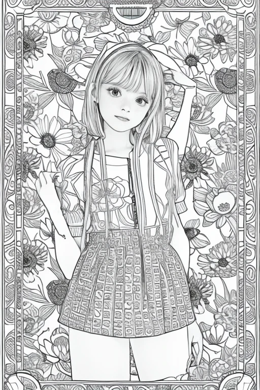 Coloring book of girls and flowers. Please make 20 in various patterns.