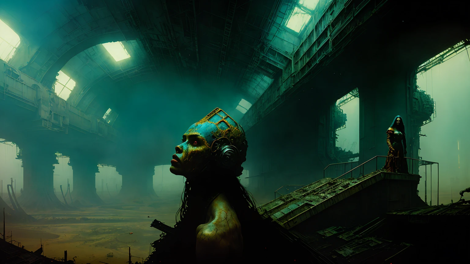 dramatic close-up shot, (beautiful woman:1) inside an abandoned space station science fiction, complex parts, high contrast,
(Beksinski'work, methurlant), cinematic, cinematic light, filling the frame, vibrant, star wars style, decrepit space station, as if shot on Kodak Porta 400 and Cinestill 800 film, with a Leica M10 camera, yielding a distinct, filmic quality.