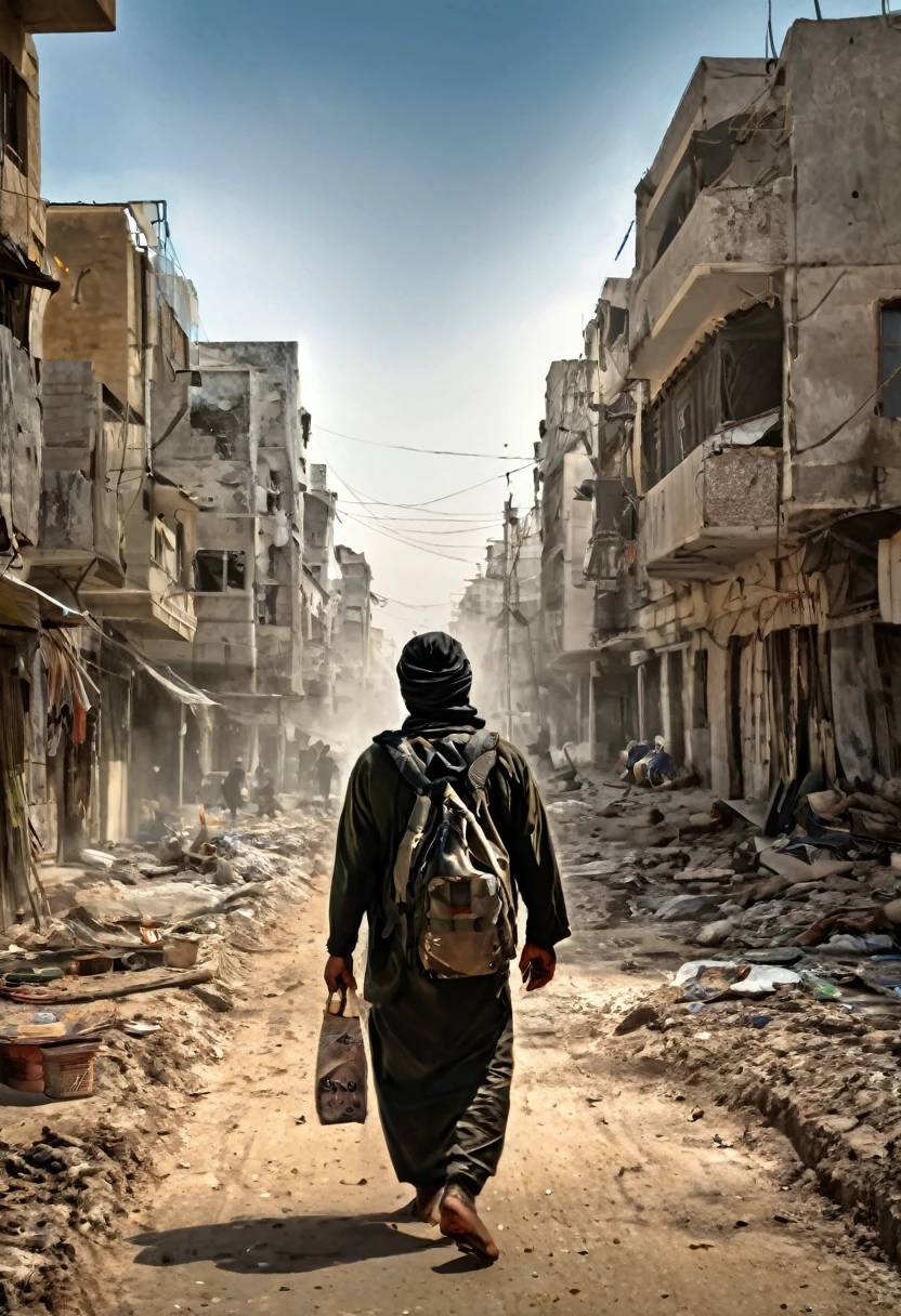 a powerful album cover, a of Gaza, war-torn Gaza, resilience and suffering, harsh realities, courage and determination, poignant imagery, muted color palette, struggle and hope, strength in adversity, inspire empathy, support for Gaza, (best quality,4k,8k,highres,masterpiece:1.2),ultra-detailed,(realistic,photorealistic,photo-realistic:1.37),HDR,UHD,studio lighting,ultra-fine painting,sharp focus,physically-based rendering,extreme detail description,professional,vivid colors,illustration,concept art. Cover album music styles,
