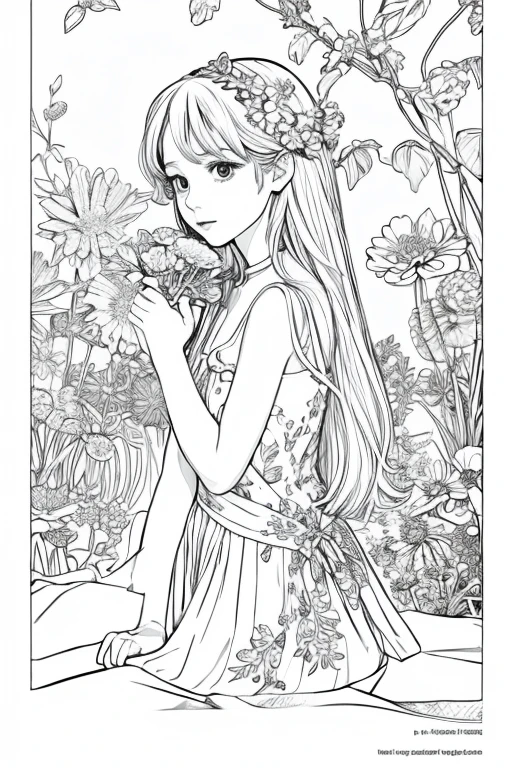 Please draw 20 coloring pages of flowers and girls