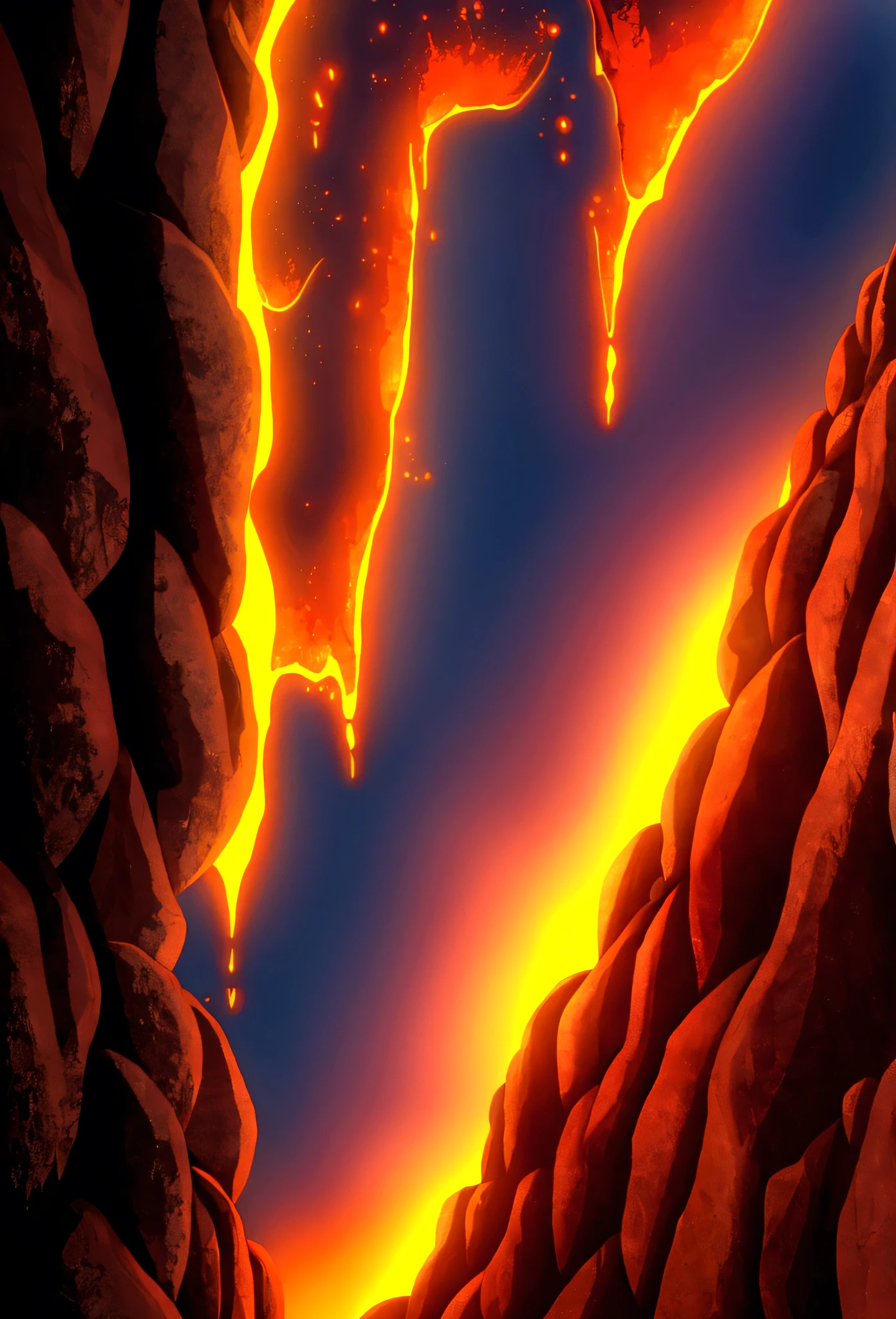 lava coming into contact with a water barrier and making a lot of smoke