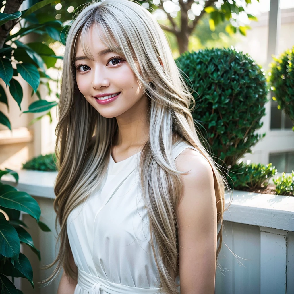 High Resolution, long hair , Smile, balayage hair , white hair
