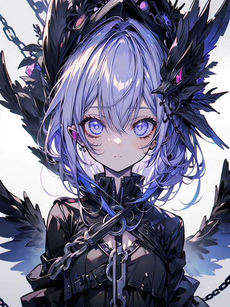 girl villain grim reaper scythe chain darkness black robe straight face eyes hidden