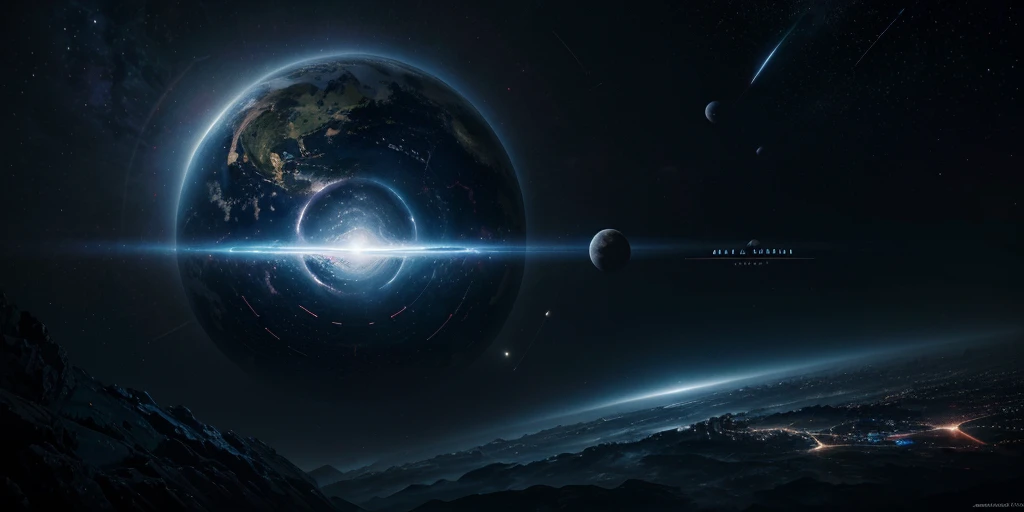 A rich cosmic world，A lot of planets，Starcloud，Banner background image，imagination，navegador，multivariant，heavenly body，Blue，mirai，Sci-fi sense，Cool，Simple，A deep，darkly，k hd，8K，high qulity，high detal