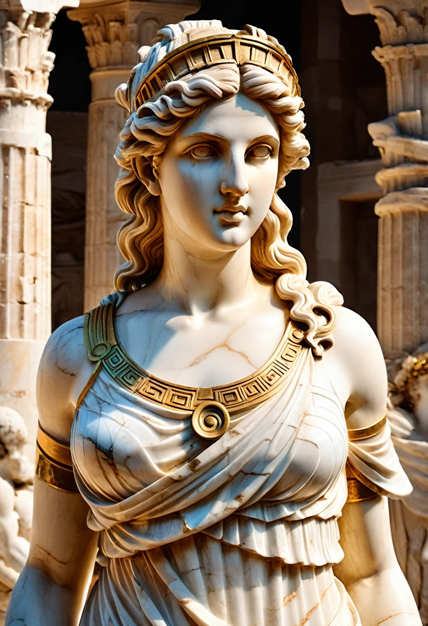 Ancient Greek sculpture、Historical Art、Statue of a young and beautiful ancient Greek goddess in ancient Greek clothing、whole body、Marble statue、Antique、Ruins of ancient Greece、a heavy atmosphere、Traditional atmosphere、(Highest quality,Extremely detailed depiction,High resolution,Anatomically accurate depiction)
