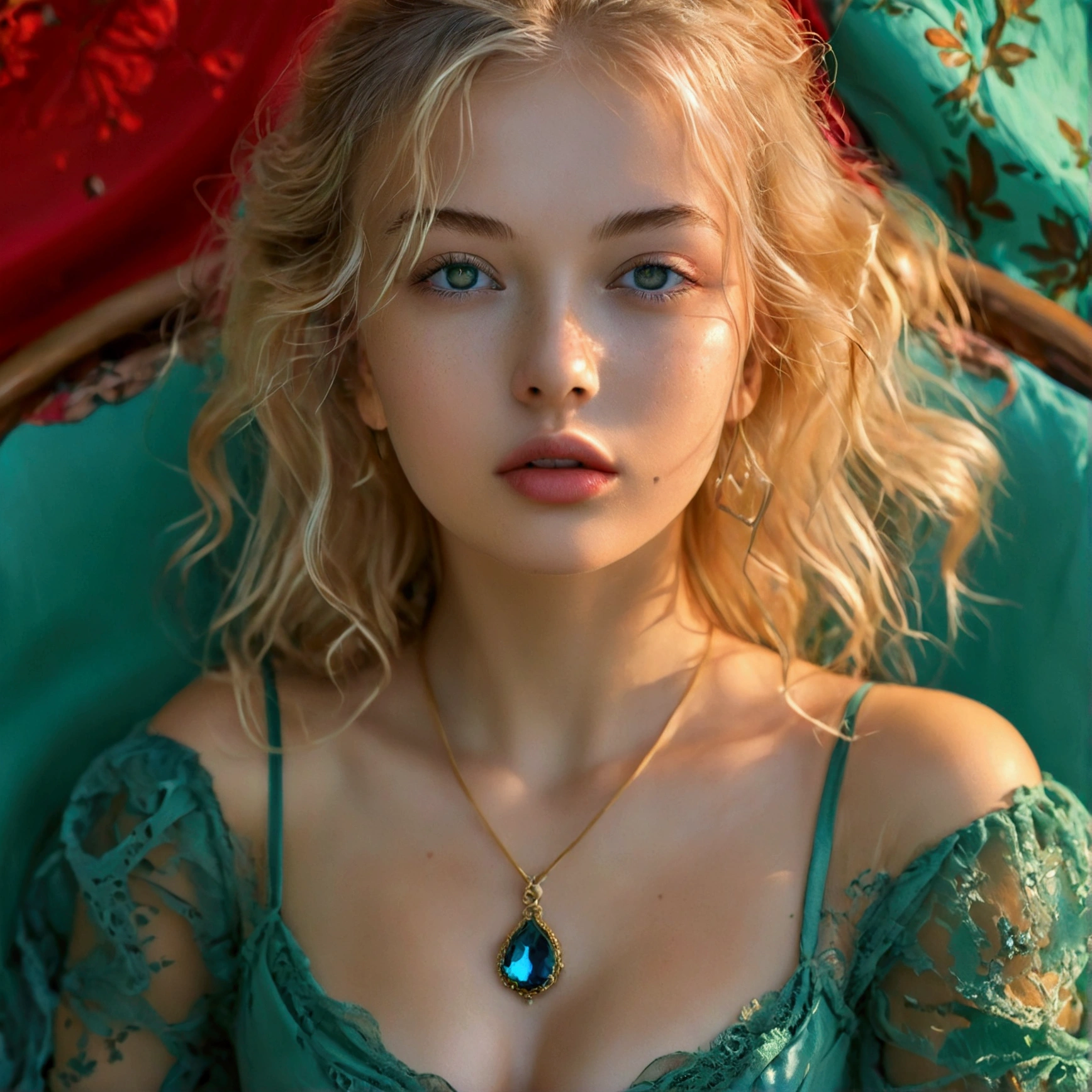Une femme de type polonaise posée et séduisante aux yeux vert captivants, ressemblant à l'ultra-réaliste Sophie Mudd. fille blonde, Elle porte du maquillage naturel, dégage un charme sexy dans un chemisier, couleur de cheveux blonds et assise dans une terrasse .