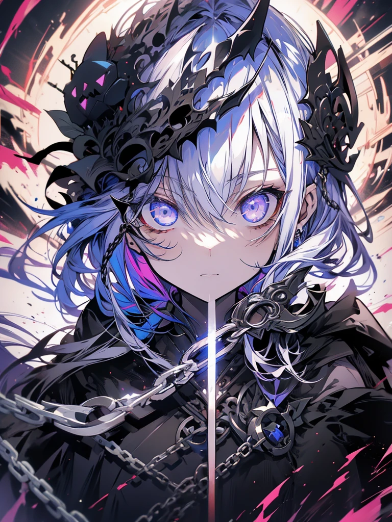 girl villain grim reaper scythe chain darkness black robe straight face chain smoke