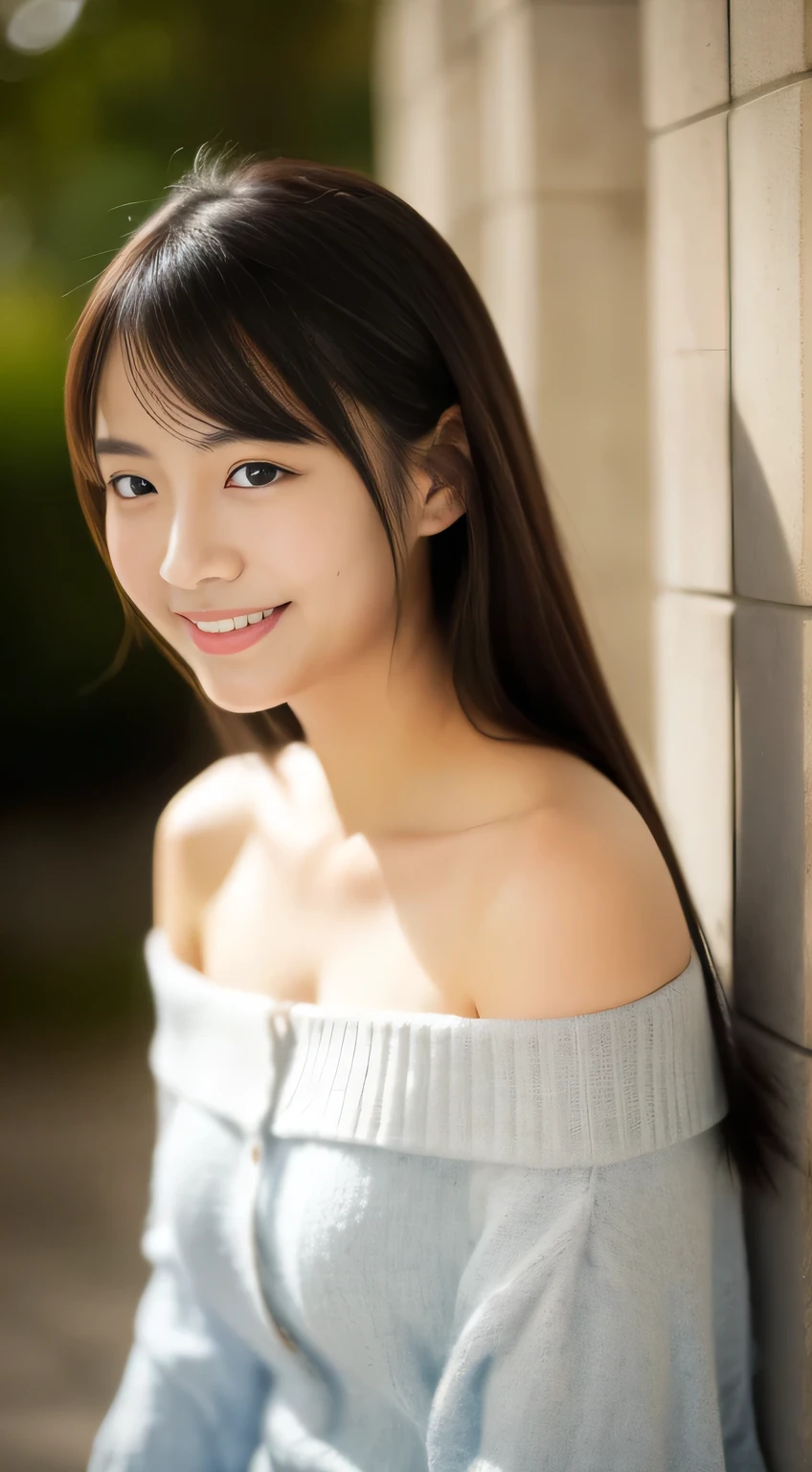 masterpiece,best quality,(Japanese girl),((Beautiful girl)),cleavage,(off shoulder:1.2),(perfect body beauty:1.2),(shy smile),From slightly above